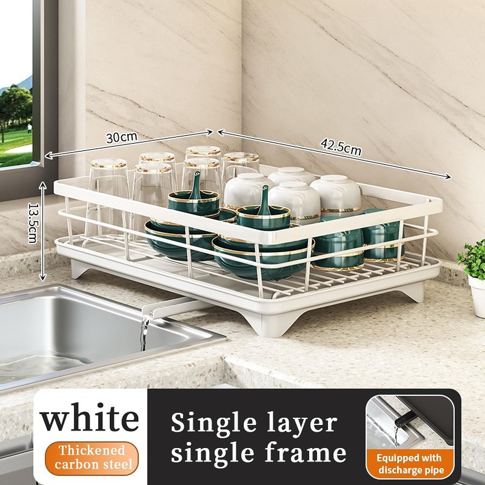 Kitchen Dish Drying Rack Sturdy Dish Storage Rack for Apartment Kitchen Home White