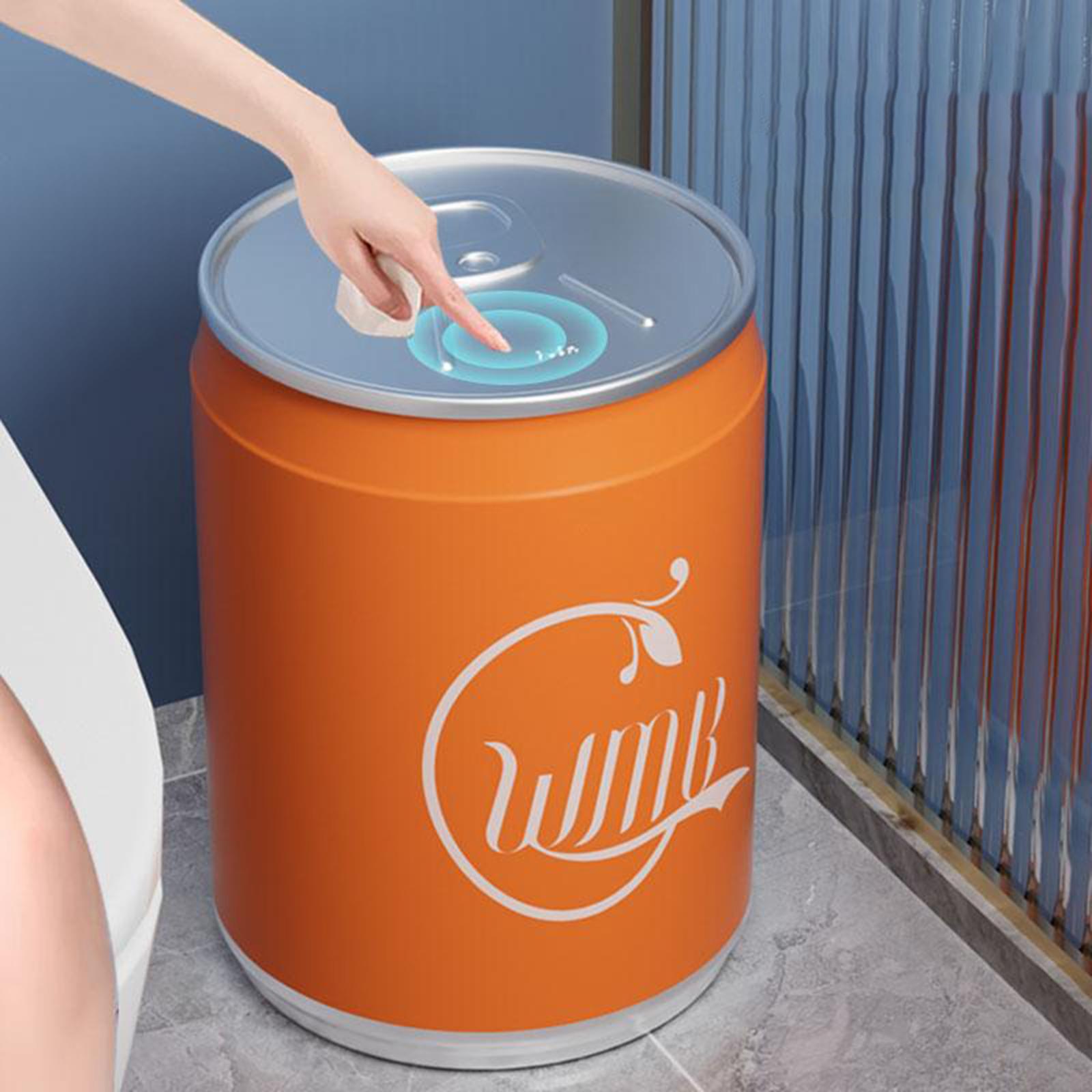 Cola Can Shape Rubbish Container Small Kitchen Wastebasket for Office Toilet Orange with Wheel