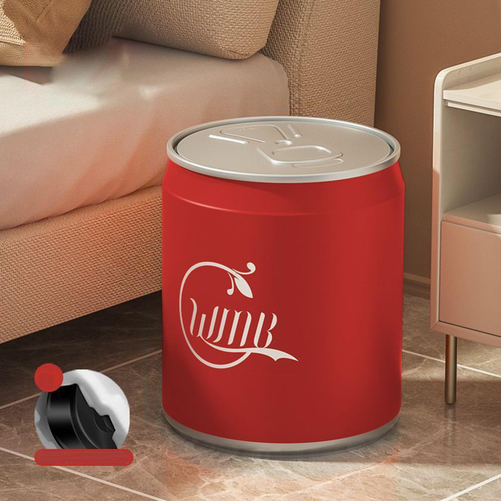 Cola Can Shape Rubbish Container Small Kitchen Wastebasket for Office Toilet Red with Wheel