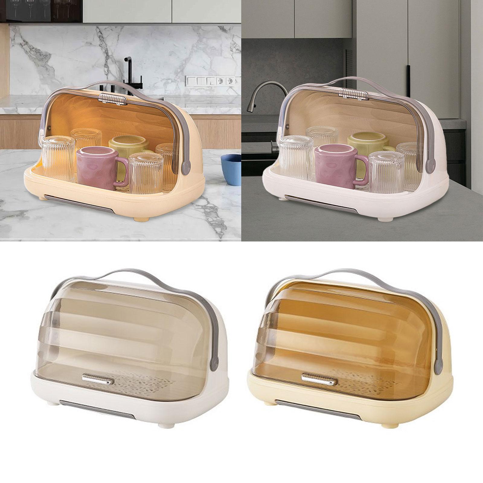 Dish Drying Rack with Cover Kitchen Counter for Chopsticks Tea Cup Tableware Cream