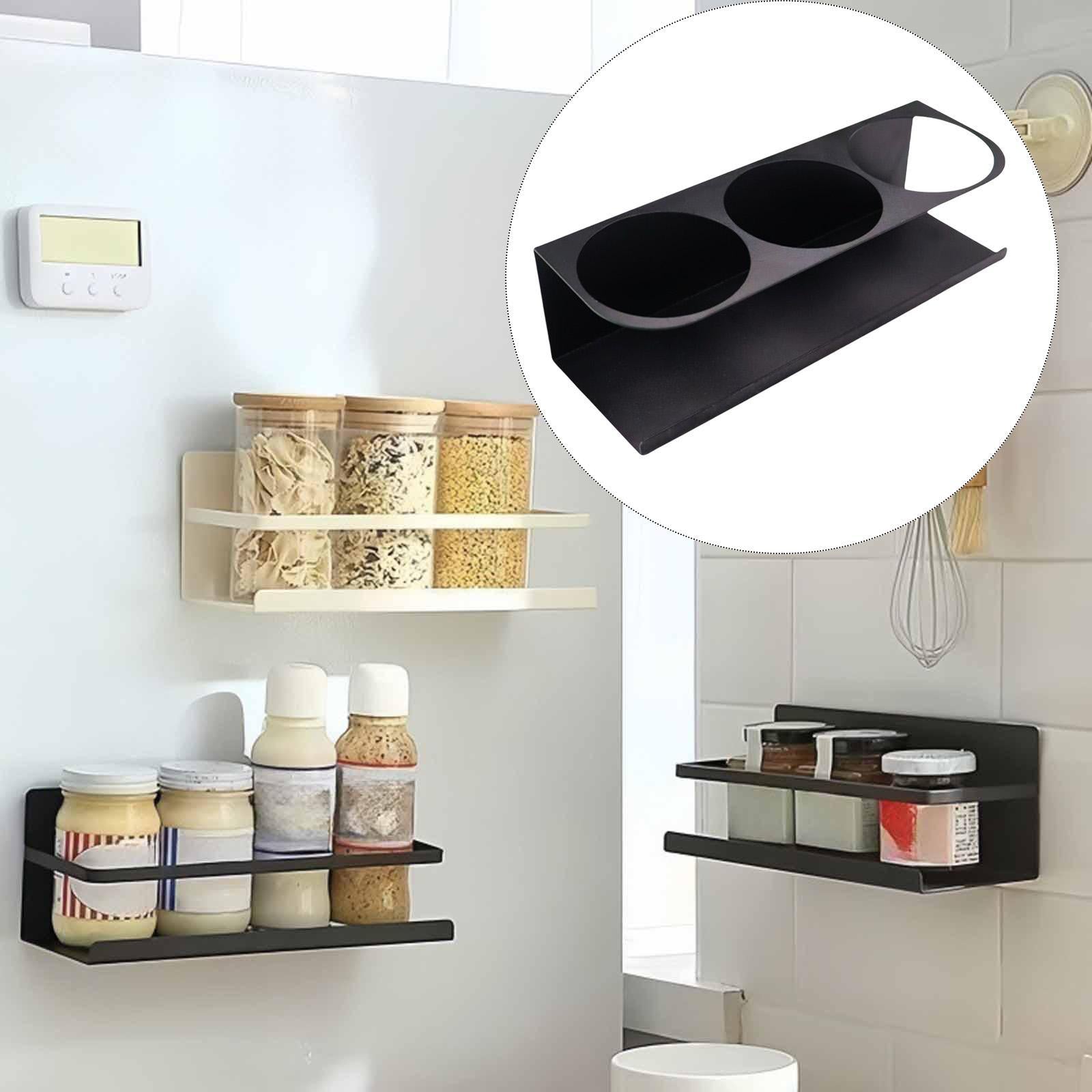 Magnetic Spice Rack Side Mount Bottle Hanger for Refrigerators Oven Bathroom Black