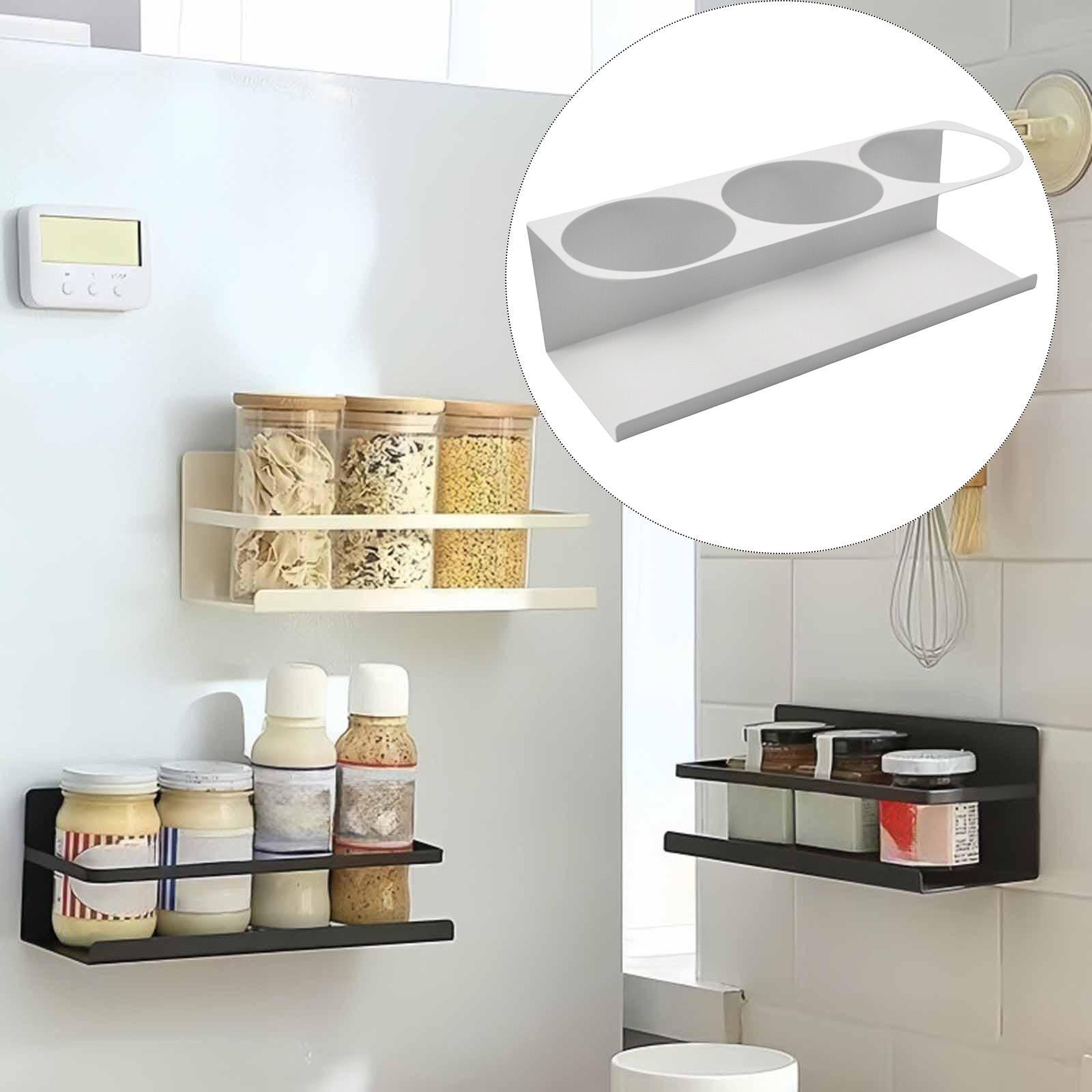 Magnetic Spice Rack Side Mount Bottle Hanger for Refrigerators Oven Bathroom White