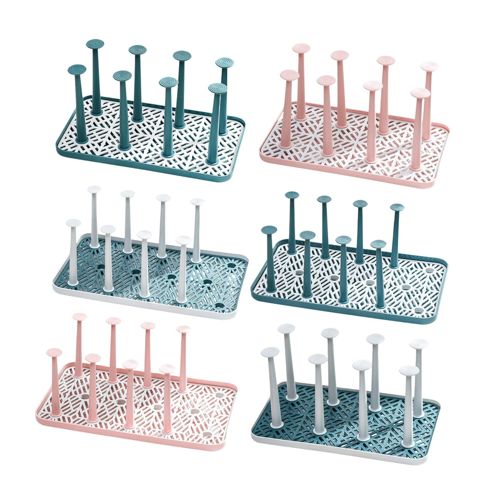 Cup Drying Rack with 8 Detachable Hooks Mug and Cup Organizer for Hotel Sink White Green Large