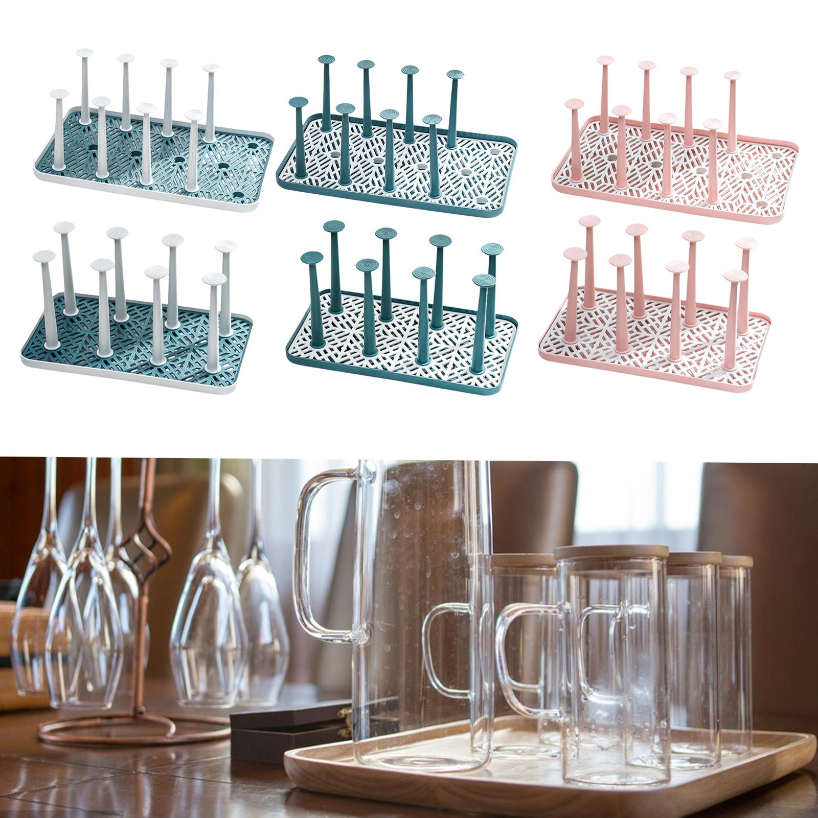 Cup Drying Rack with 8 Detachable Hooks Mug and Cup Organizer for Hotel Sink White Green Large
