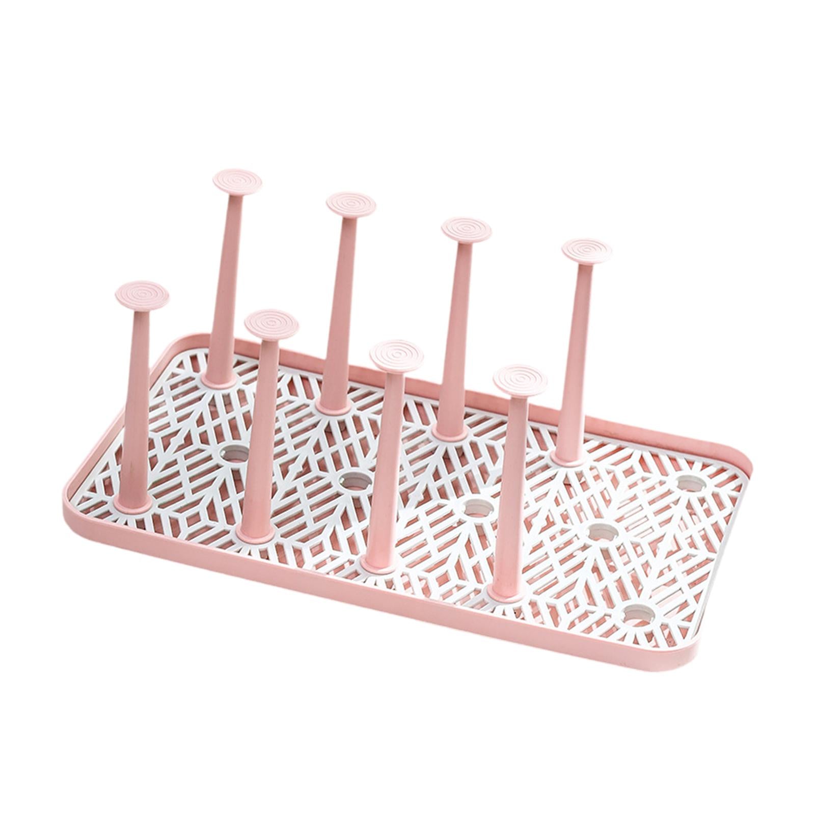 Cup Drying Rack with 8 Detachable Hooks Mug and Cup Organizer for Hotel Sink Pink Large