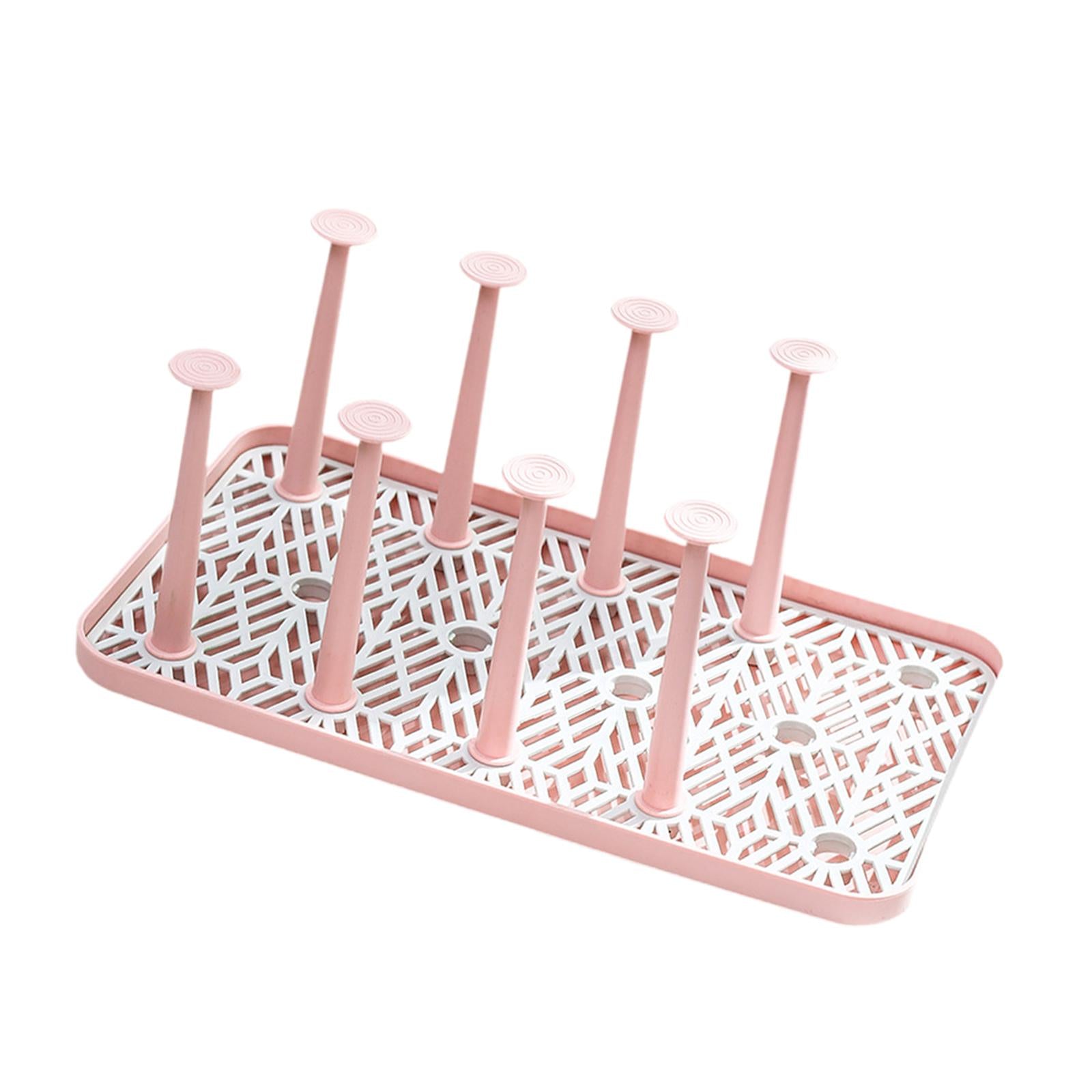 Cup Drying Rack with 8 Detachable Hooks Mug and Cup Organizer for Hotel Sink Pink Large