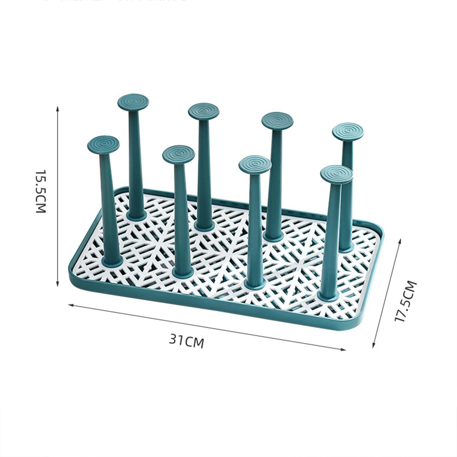 Cup Drying Rack with 8 Detachable Hooks Mug and Cup Organizer for Hotel Sink White Green Small