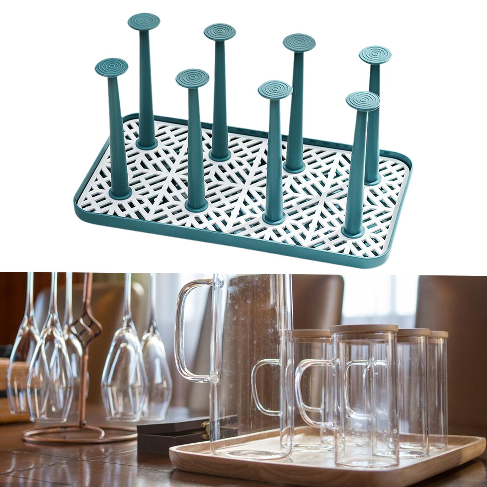 Cup Drying Rack with 8 Detachable Hooks Mug and Cup Organizer for Hotel Sink Green Small