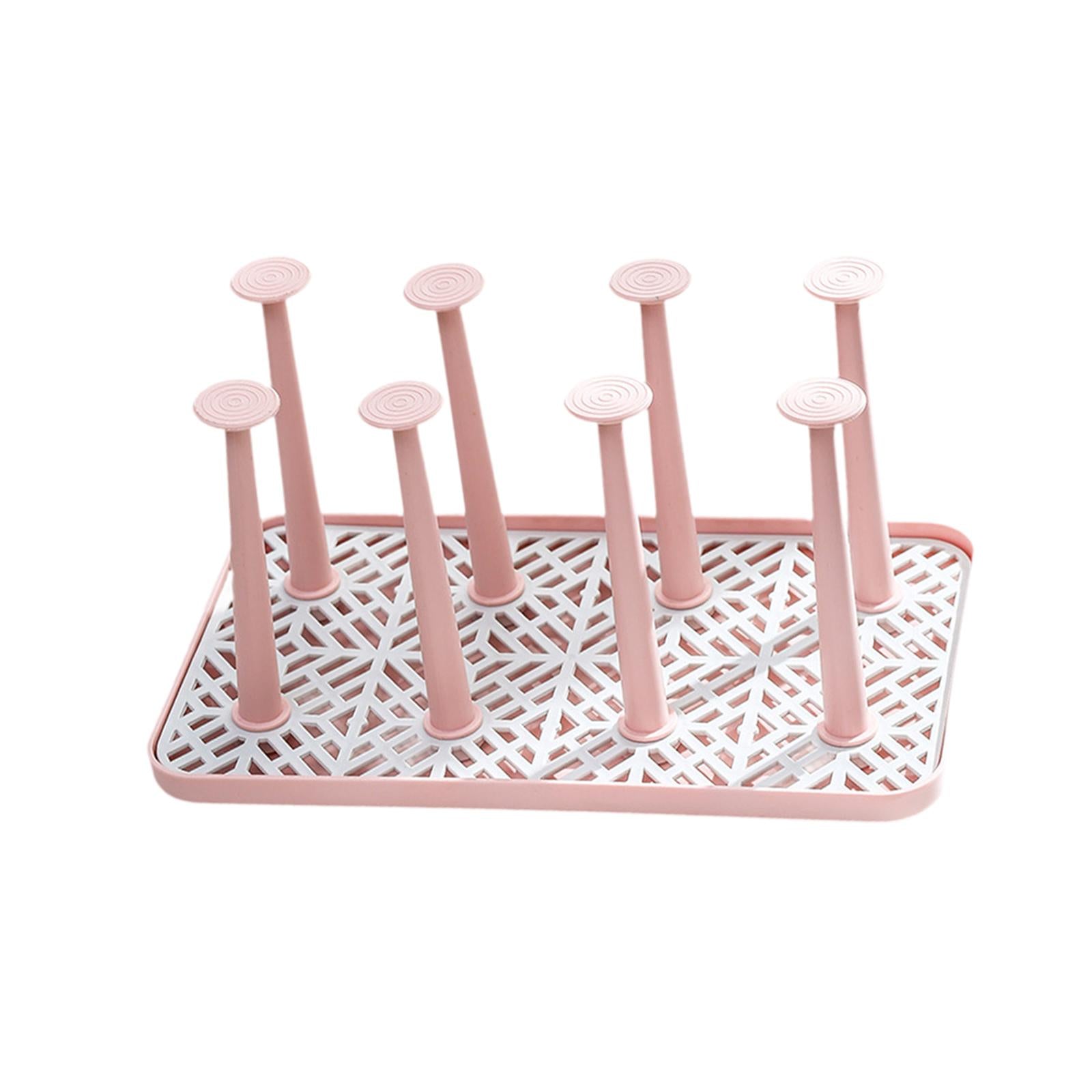 Cup Drying Rack with 8 Detachable Hooks Mug and Cup Organizer for Hotel Sink Pink Small