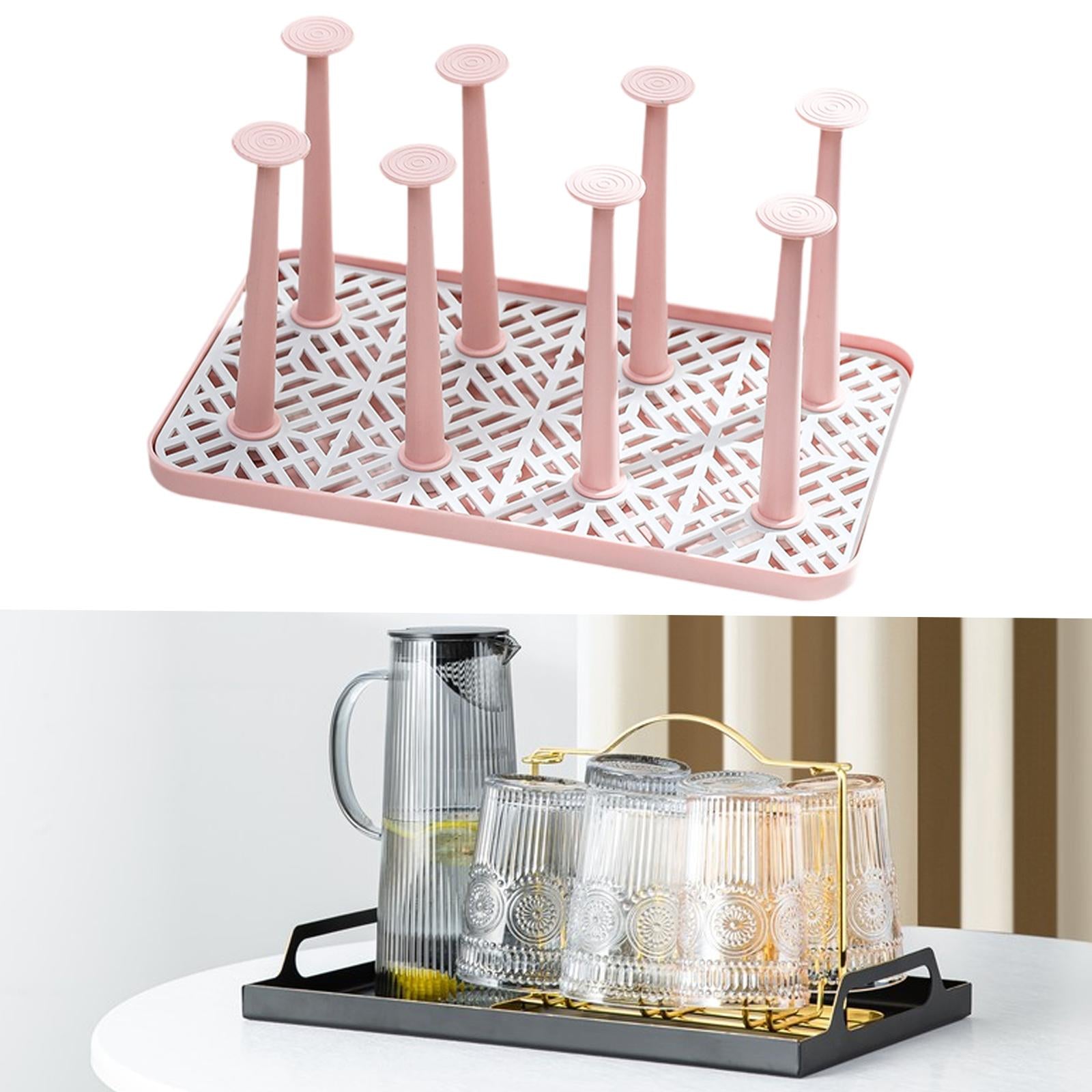 Cup Drying Rack with 8 Detachable Hooks Mug and Cup Organizer for Hotel Sink Pink Small