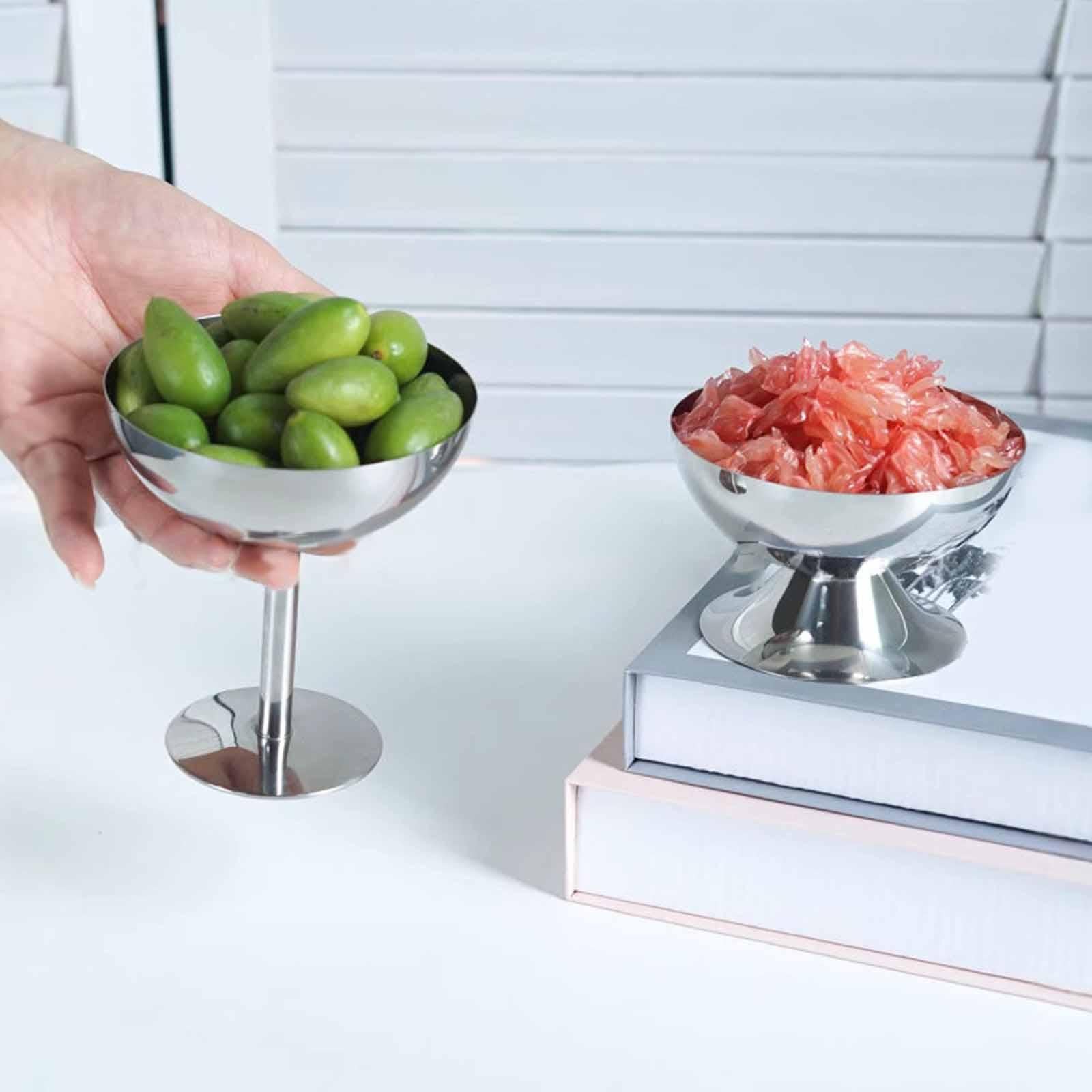 Footed Dessert Bowl Stainless Steel Goblet Bowl for Sundae Milkshakes Cereal Height 6.2cm