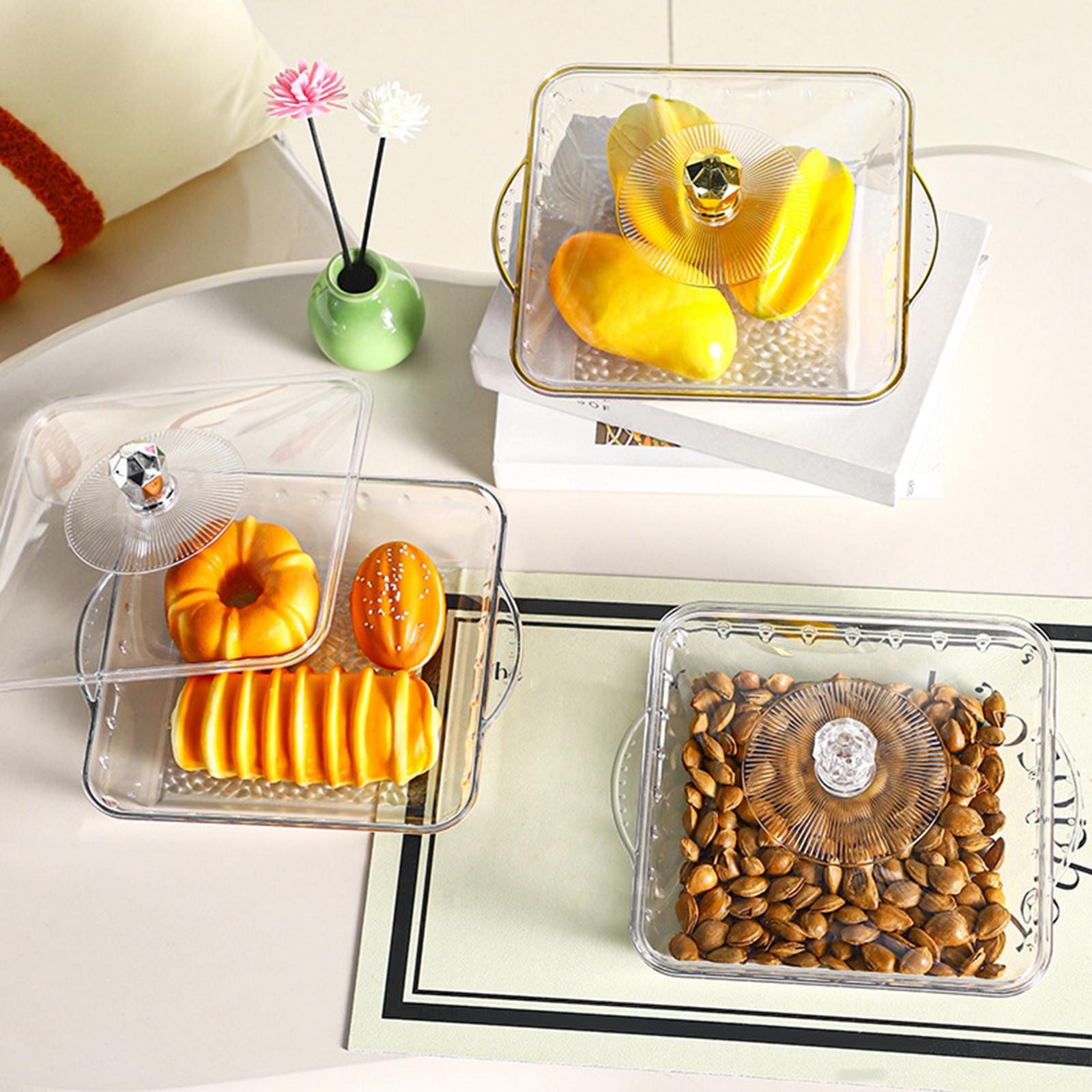 Fruit Bowl with Lid Modern Protable Fruit Plate for Party Home Coffee Drinks 32.5x28x6.5cm clear