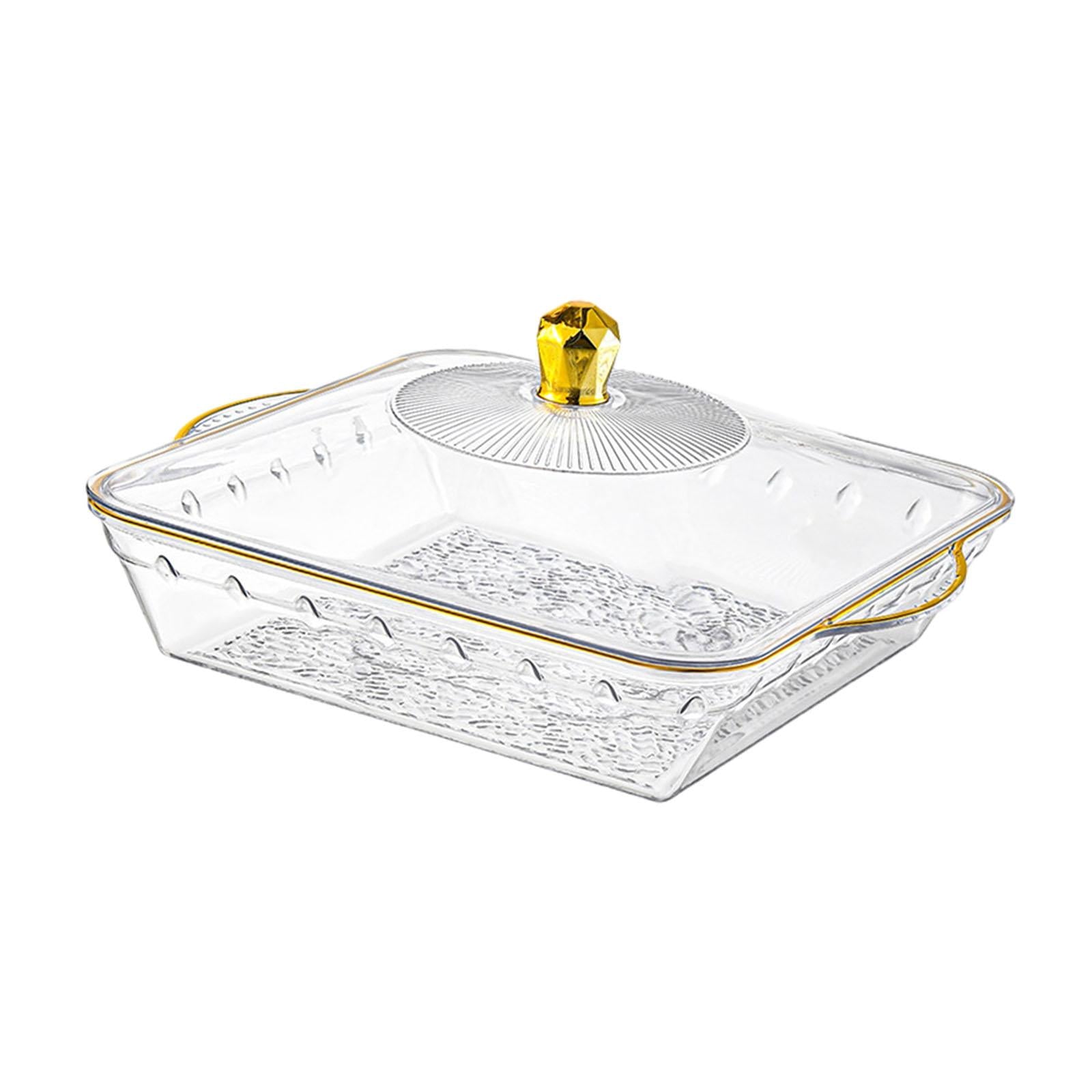 Fruit Bowl with Lid Modern Protable Fruit Plate for Party Home Coffee Drinks 32.5x28x6.5cm clear