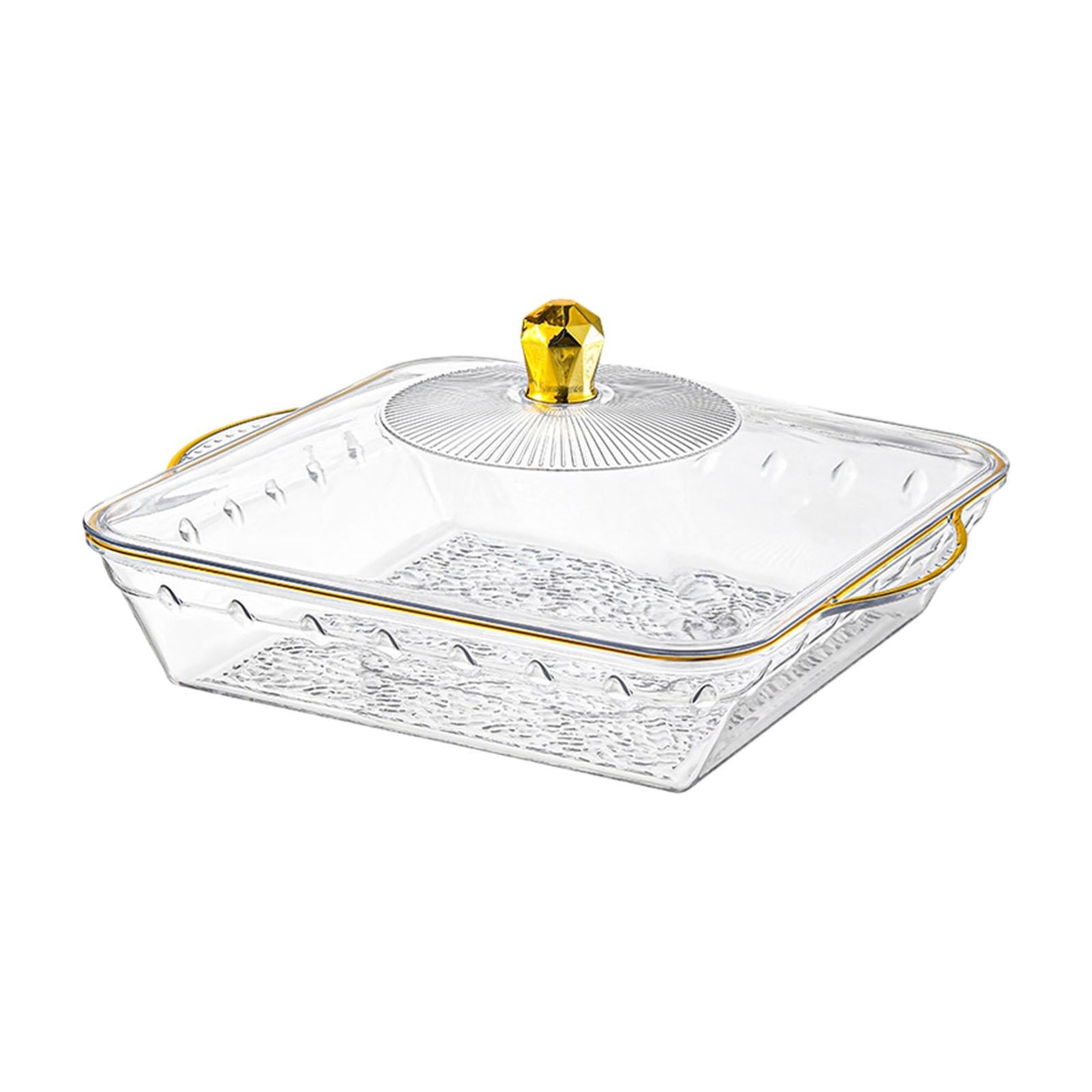 Fruit Bowl with Lid Modern Protable Fruit Plate for Party Home Coffee Drinks 32.5x28x6.5cm clear