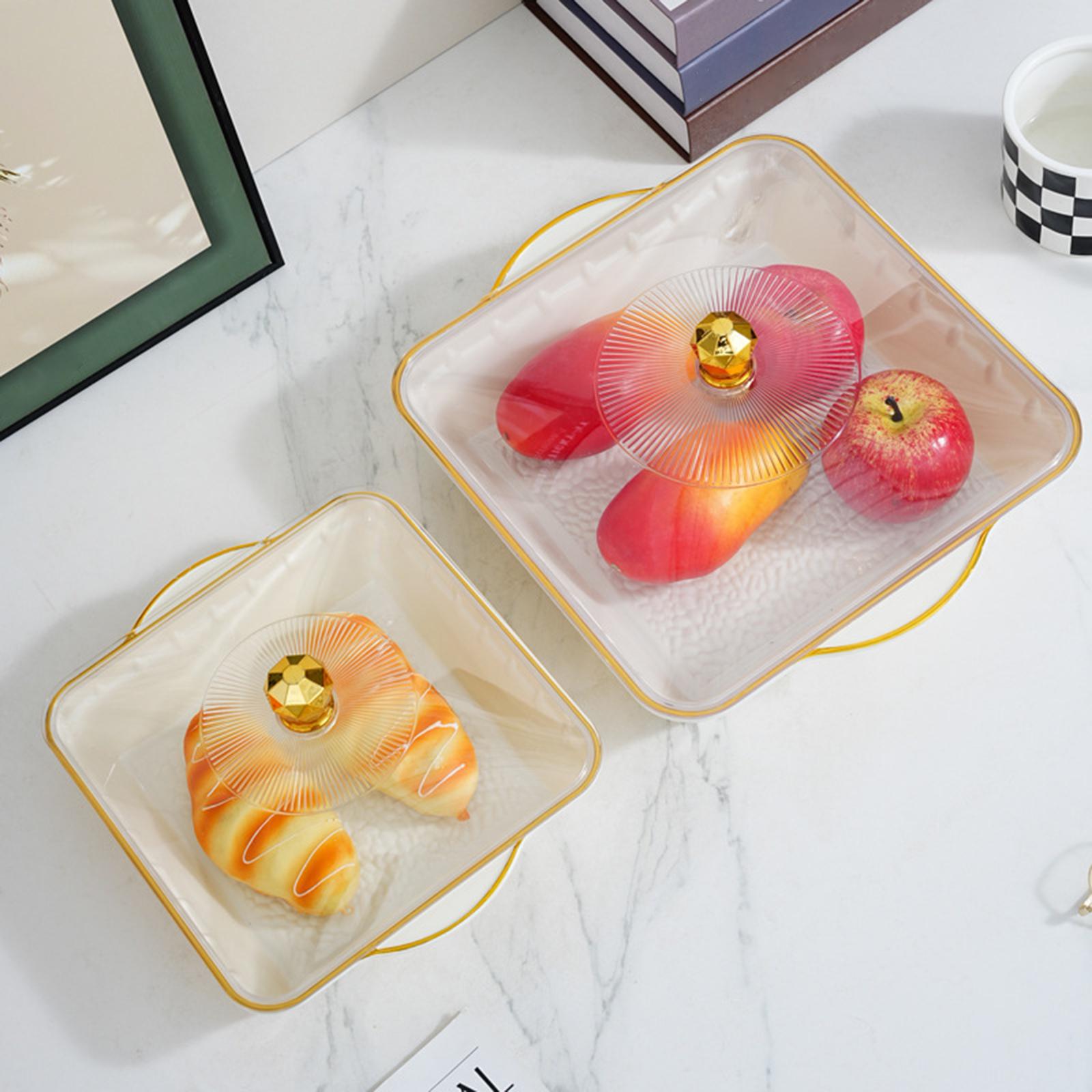 Fruit Bowl with Lid Modern Protable Fruit Plate for Party Home Coffee Drinks 32.5x28x6.5cm white