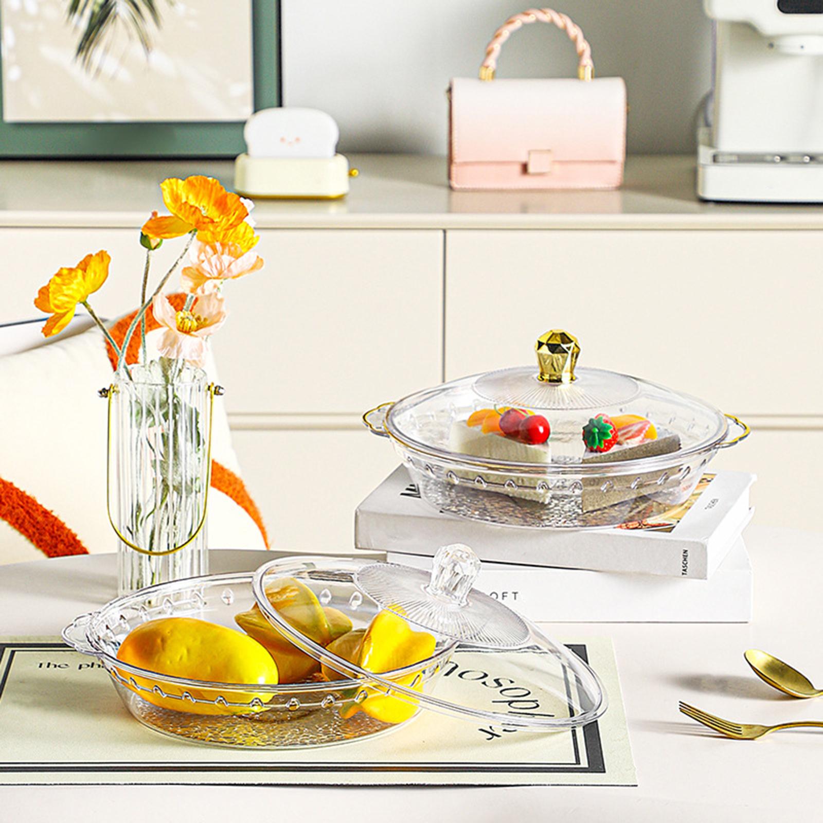 Fruit Bowl with Lid Container Decorative Dish for Kitchen Home Breakfast Tea clear 25x28.5x5.3cm