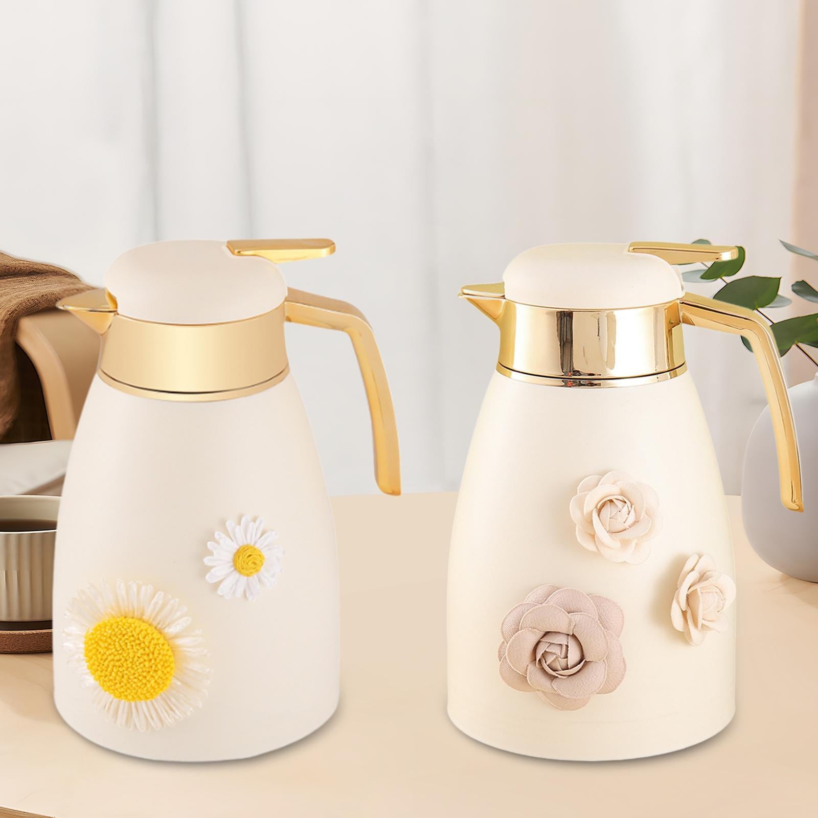 Thermal Coffee Carafe 1L Glass Lined Hot Water Dispenser for Home Cafe Juice Sunflower