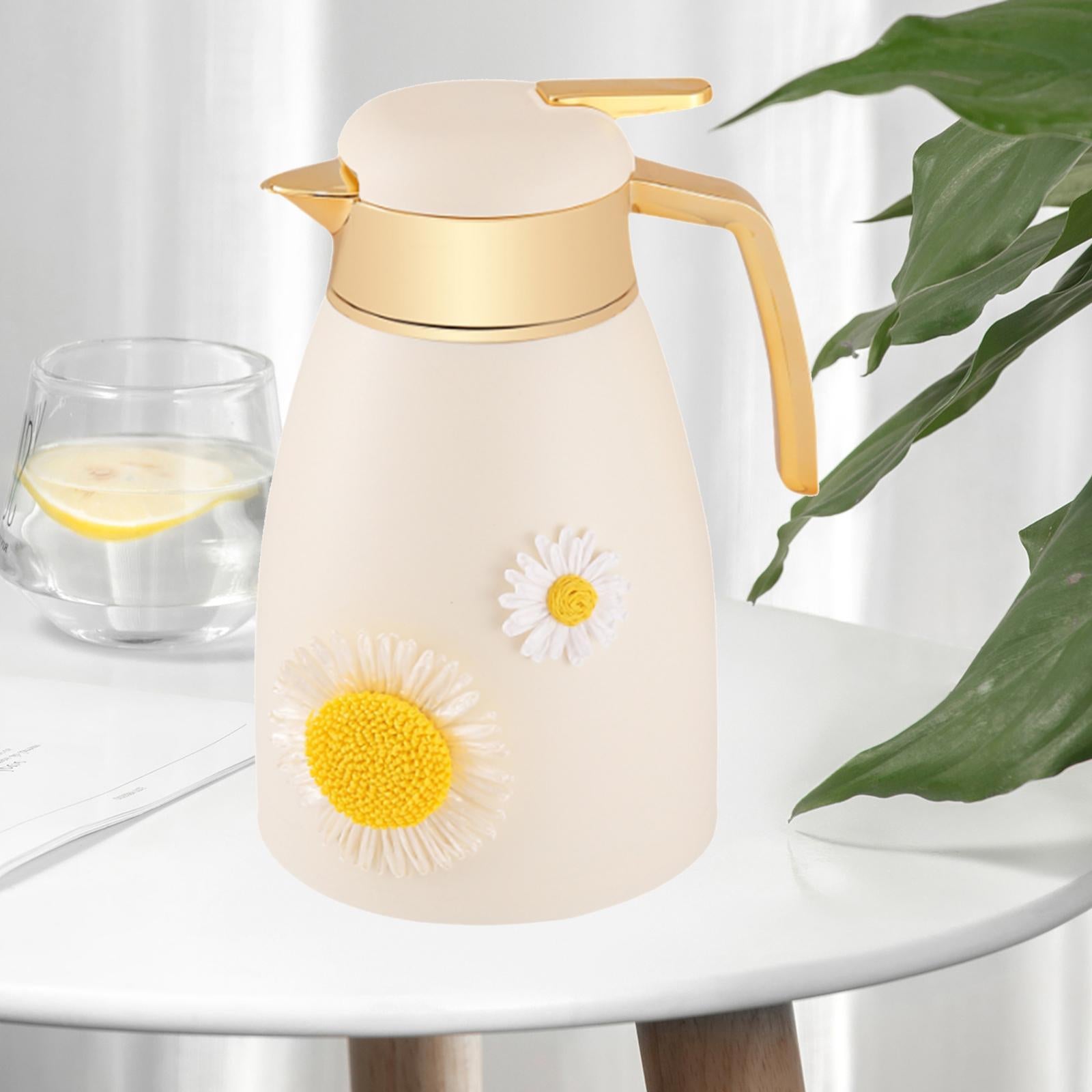 Thermal Coffee Carafe 1L Glass Lined Hot Water Dispenser for Home Cafe Juice Sunflower