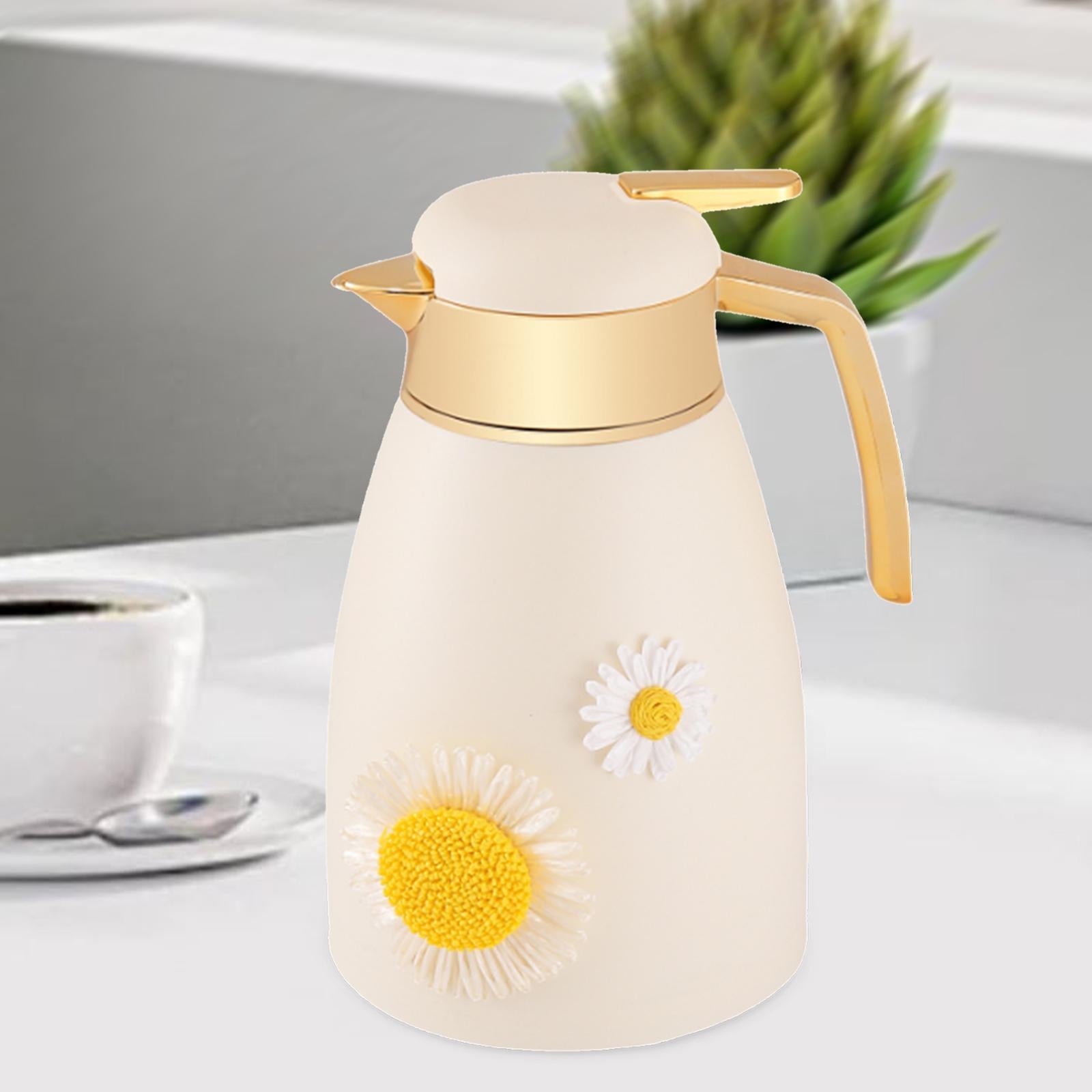 Thermal Coffee Carafe 1L Glass Lined Hot Water Dispenser for Home Cafe Juice Sunflower