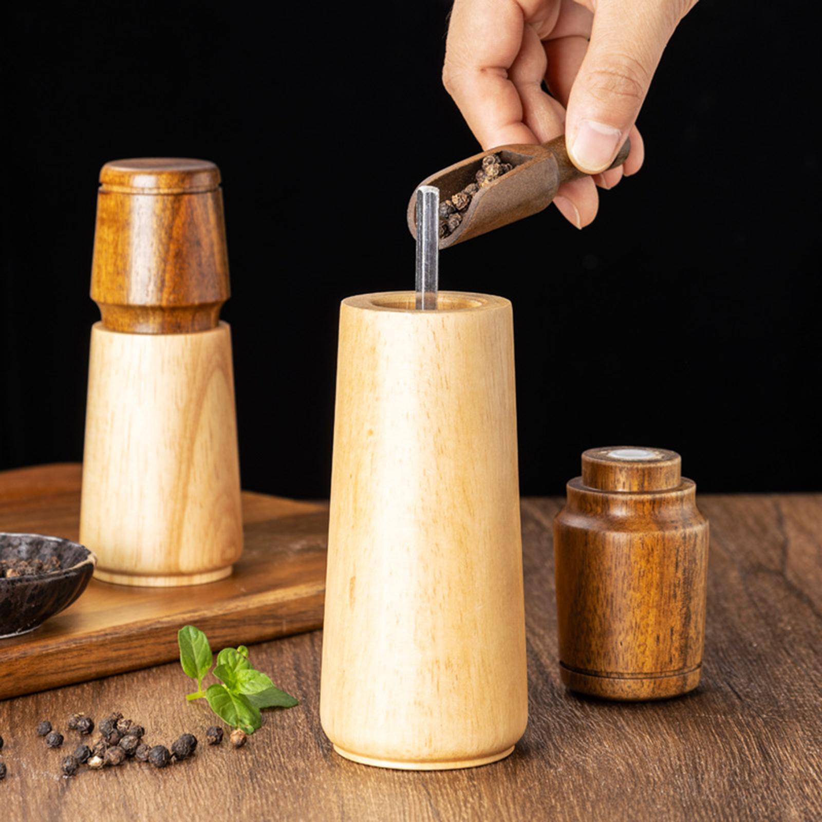 Pepper Mill Set Peppercorn Mill with Tray Wood for Home Household Kitchen