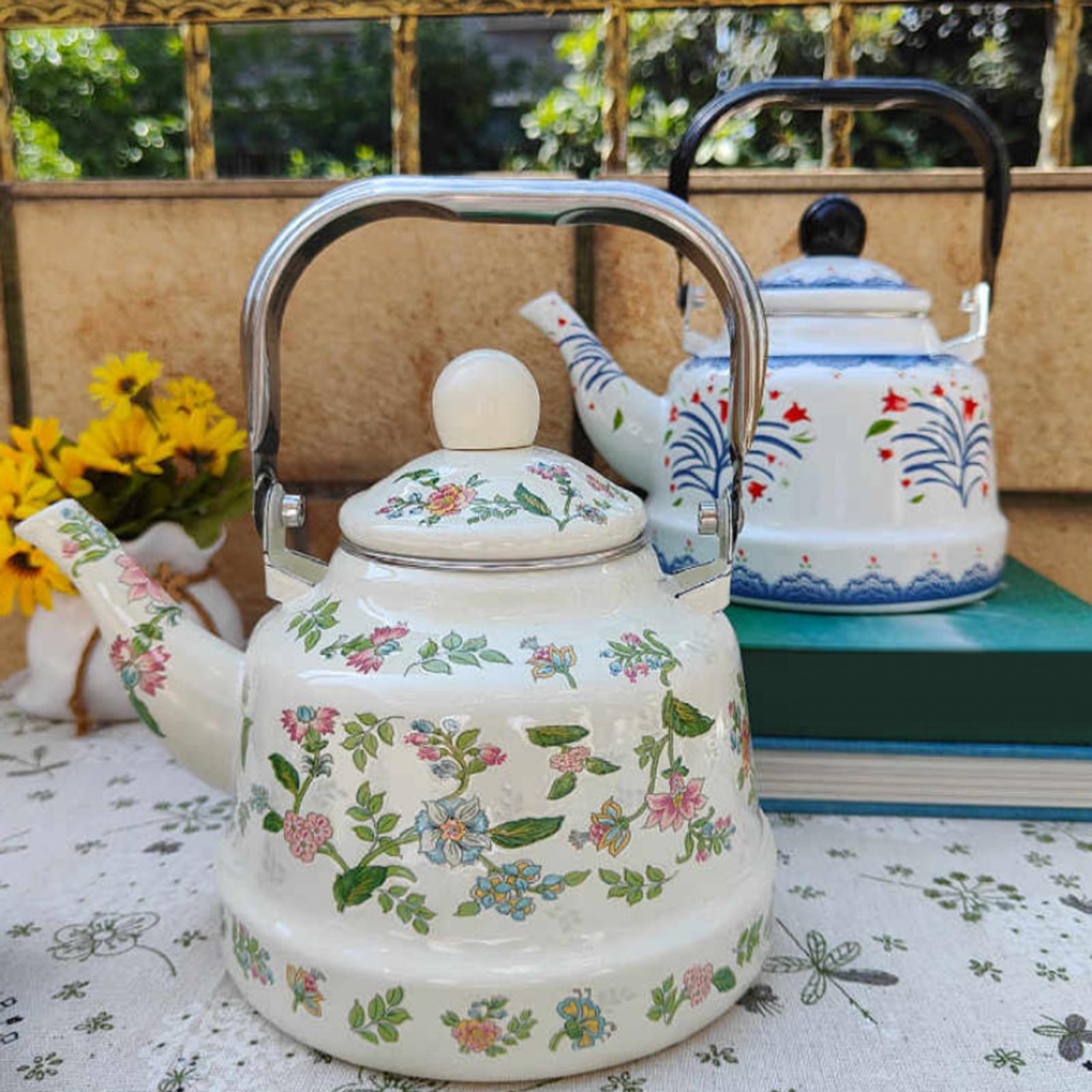 Enamel Water Kettle Warmer Leakproof Enamel Teapot for Camping Hiking Indoor