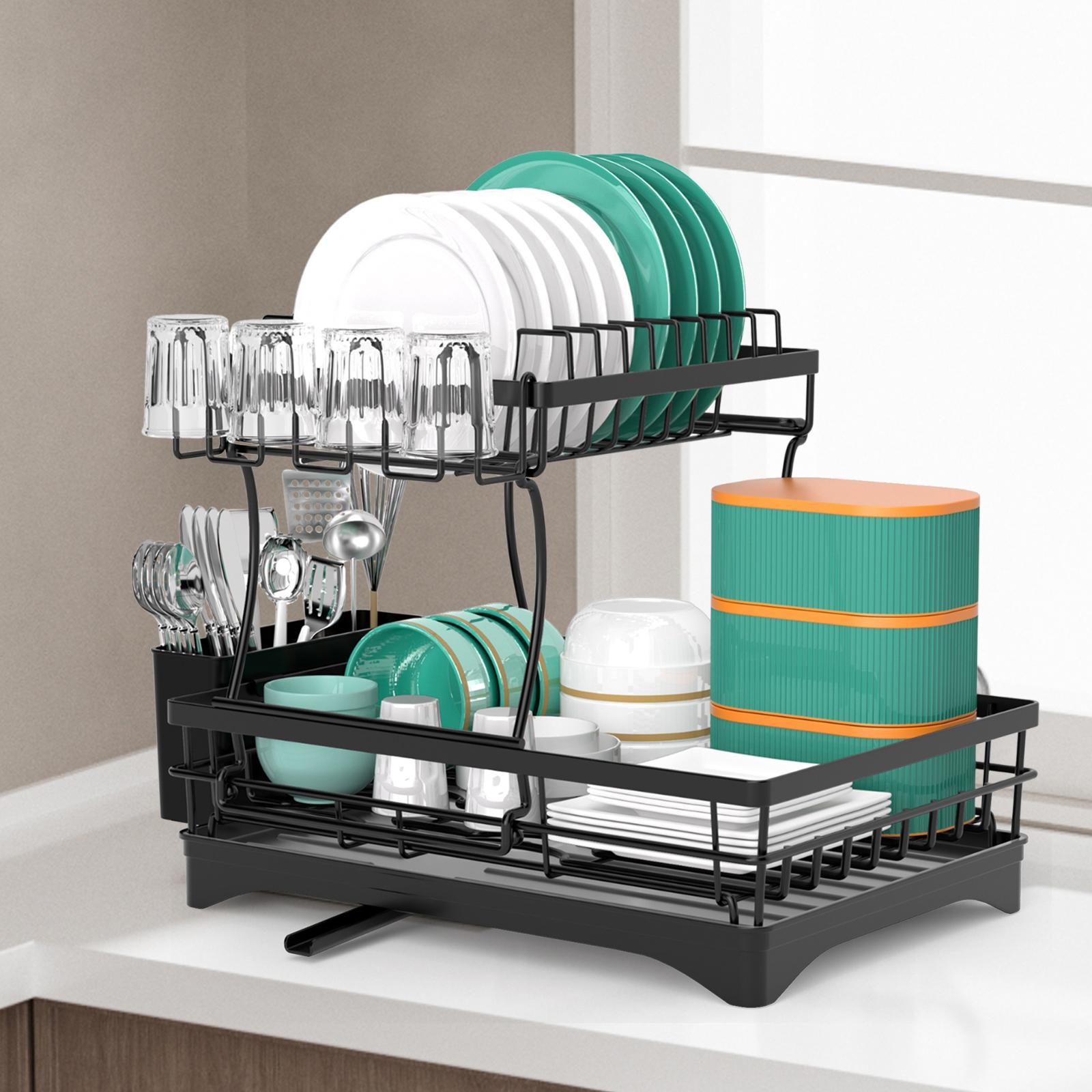 Dish Drainer Rack 2 Tiers with Tableware Drainboard for Hotel Household Cafe