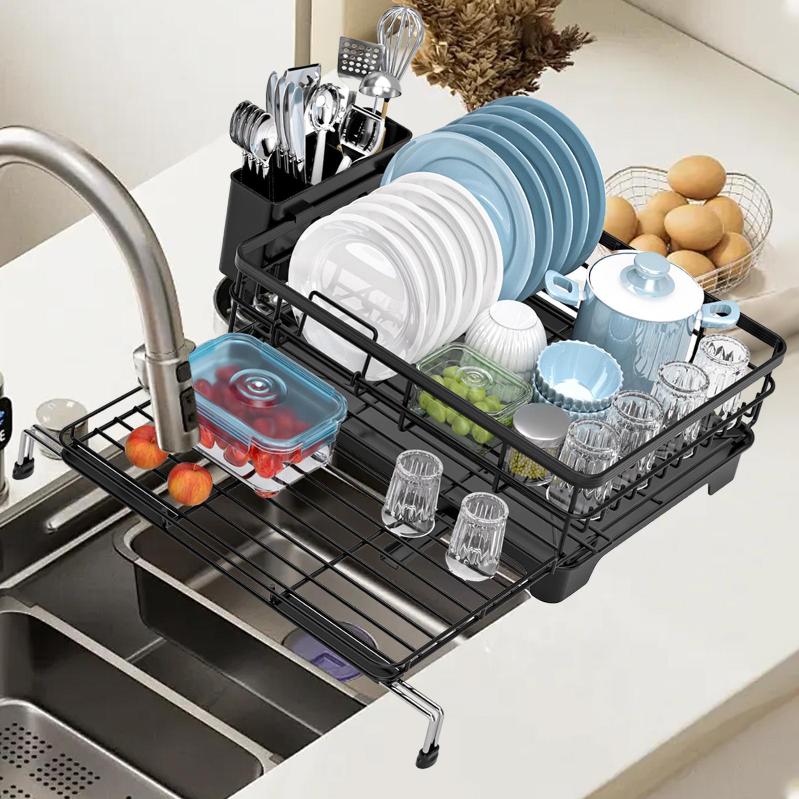 Dish Rack Extendable Professional Dish Strainer for Bathroom Counter Kitchen