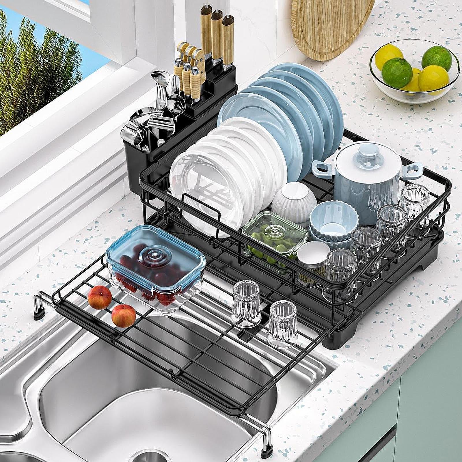 Dish Rack Extendable Professional Dish Strainer for Bathroom Counter Kitchen