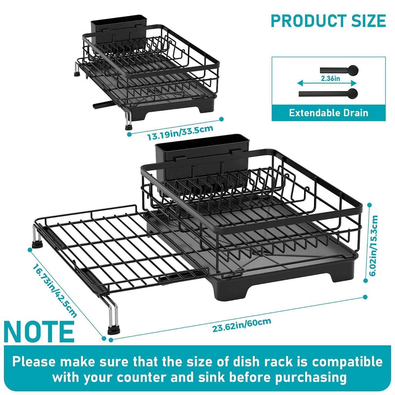 Dish Rack Extendable Professional Dish Strainer for Bathroom Counter Kitchen