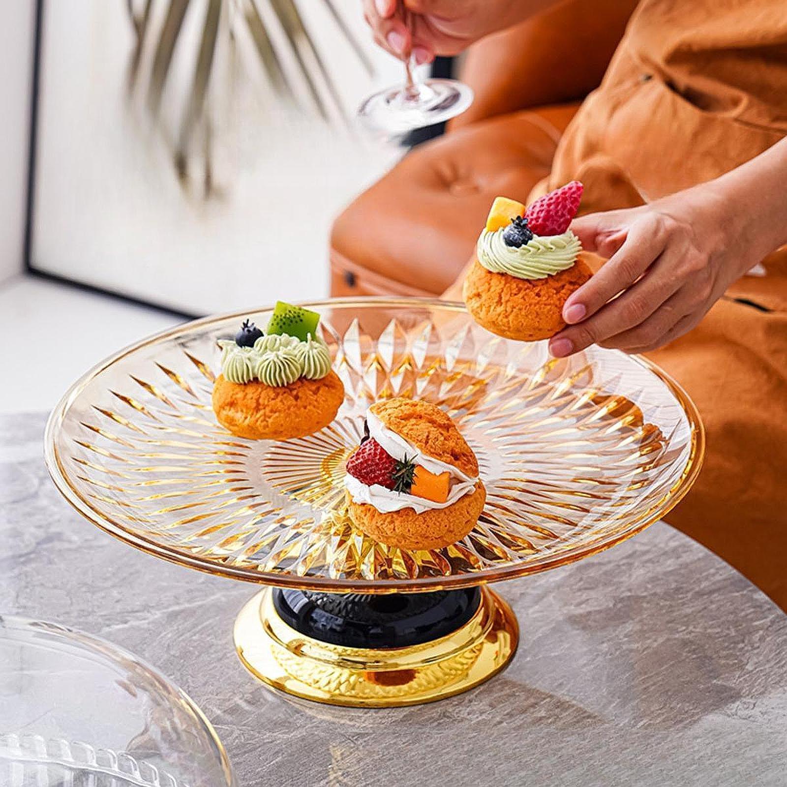 Cake Plate with Dome Trendy Pastries Tray Snack for Party Dining Room Events Yellow