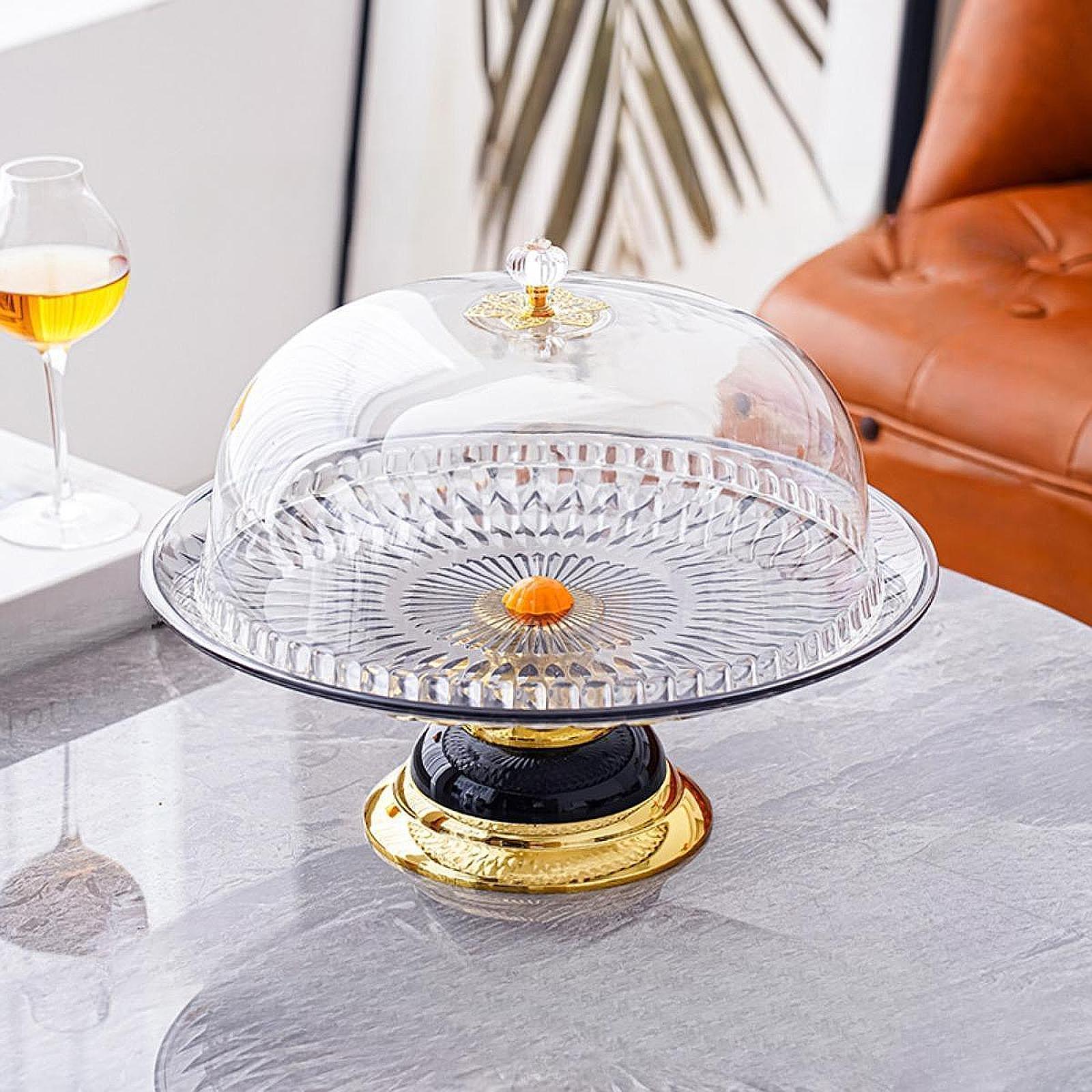 Cake Plate with Dome Trendy Pastries Tray Snack for Party Dining Room Events Black