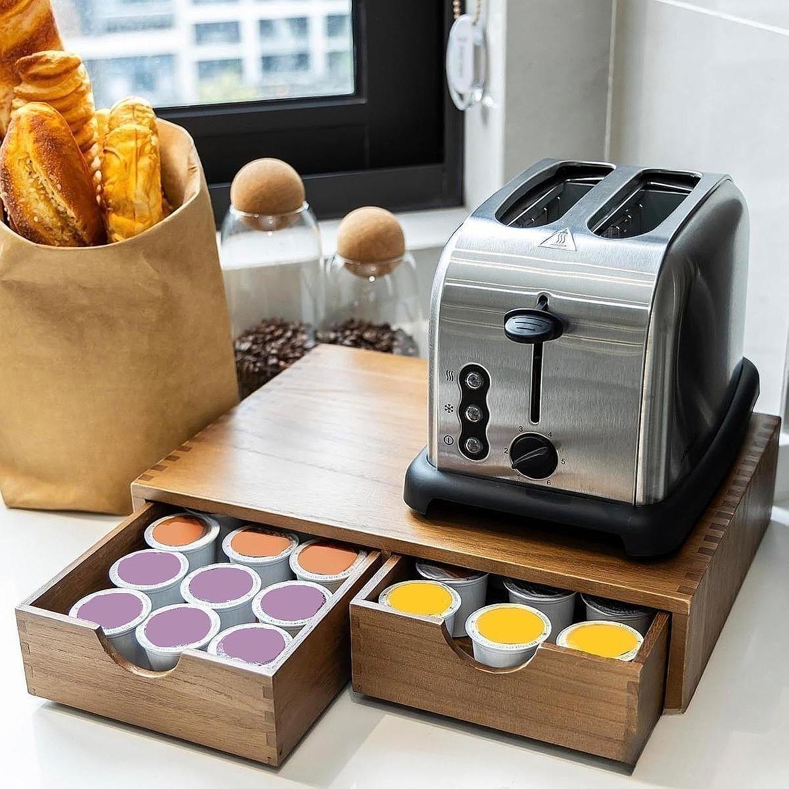 Wooden Coffee Pod Storage Drawer Tea and Coffee Organizer for Office Kitchen