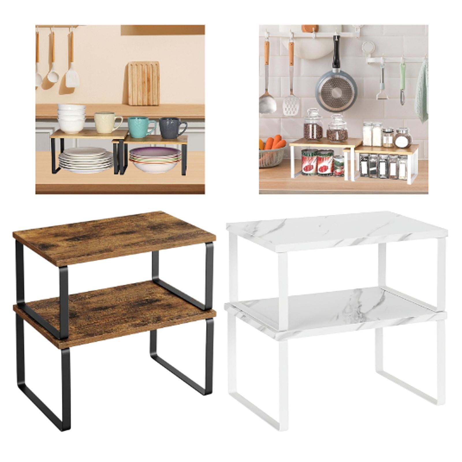 2Pcs Cabinet Organizer Shelves Kitchen Counter Organizers Pantry Spice Racks Black Brown