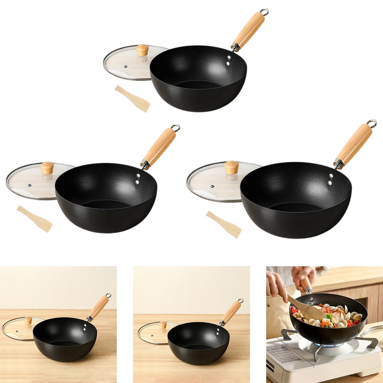 Iron Wok Pan Household Home No Coating Induction Cooker Cooking Pot Nonstick 18cm
