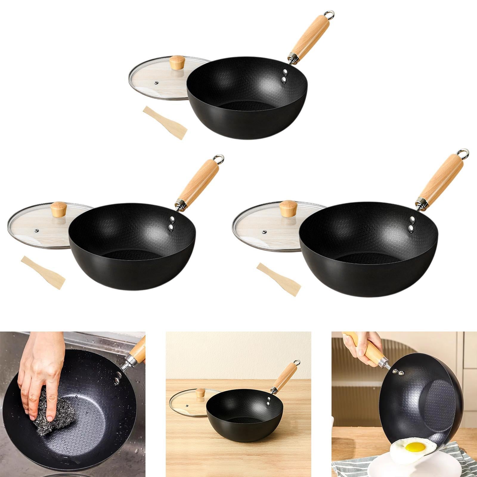 Iron Wok Pan Household Home No Coating Induction Cooker Cooking Pot Nonstick 18cm