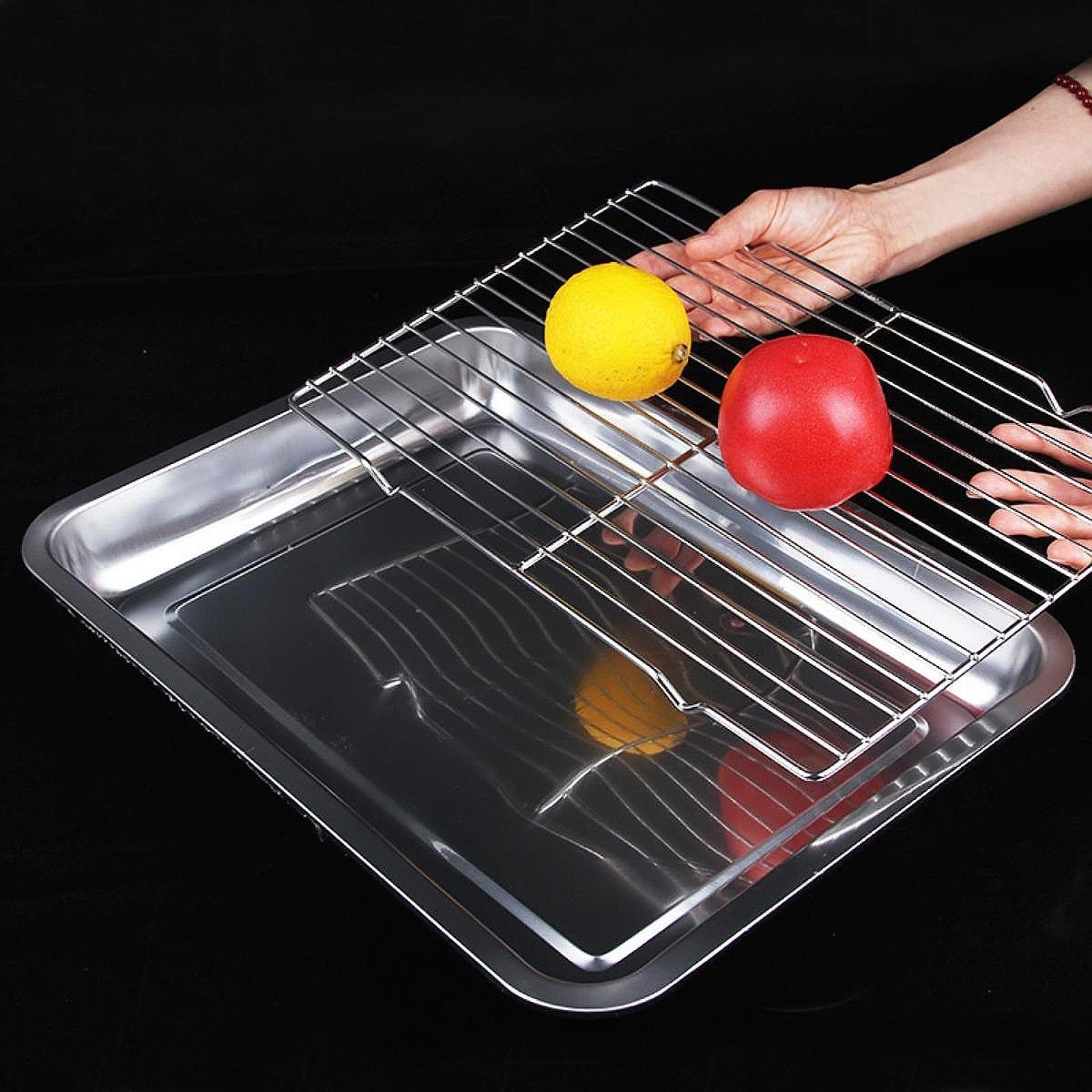 Cookie Pan Tray BBQ Easy Clean Family Gatherings Cake Baking Sheet with Rack 45cmx35cmx4.8cm
