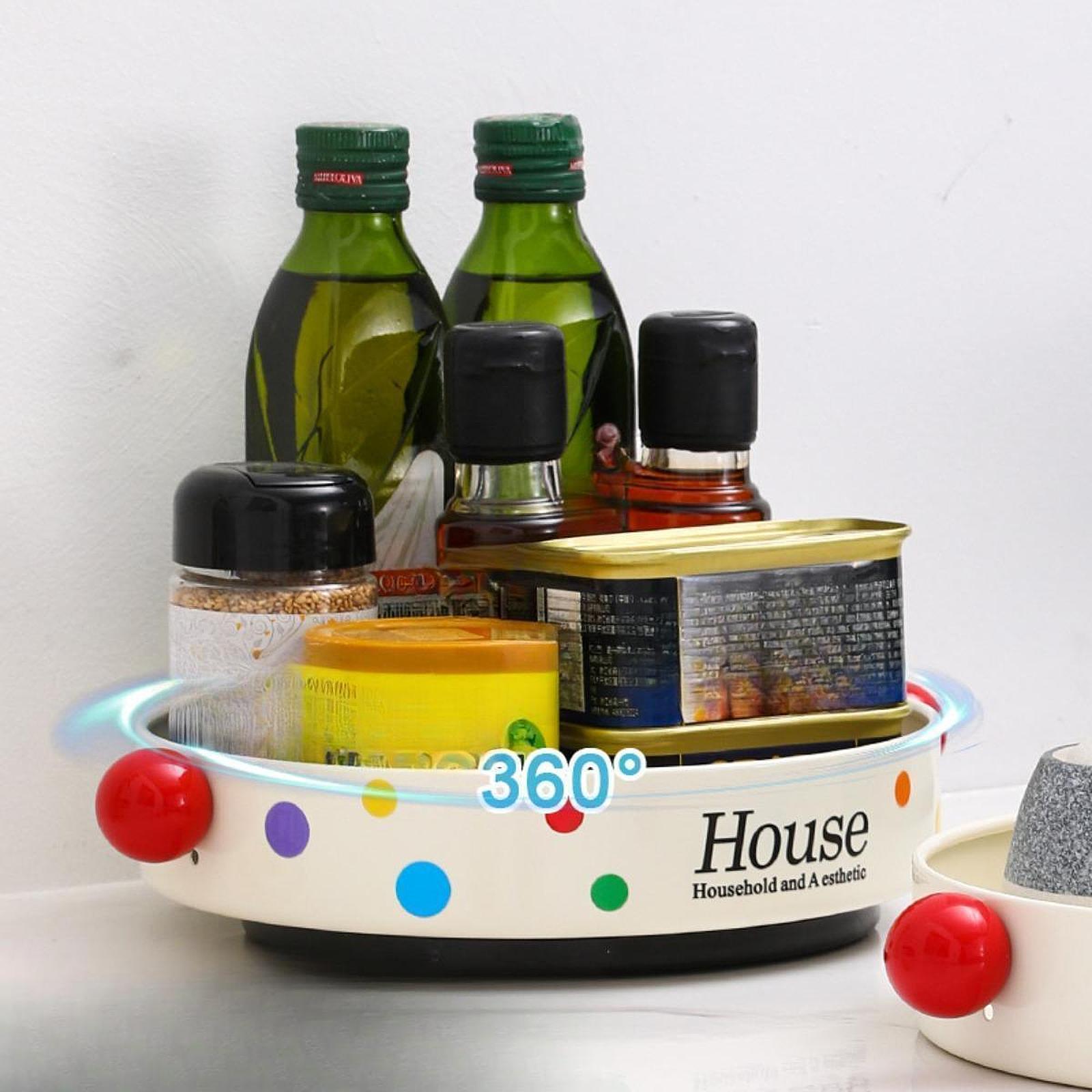 Round Turntable Organizer Rotatable Condiments Rack for Office Shelf Cabinet