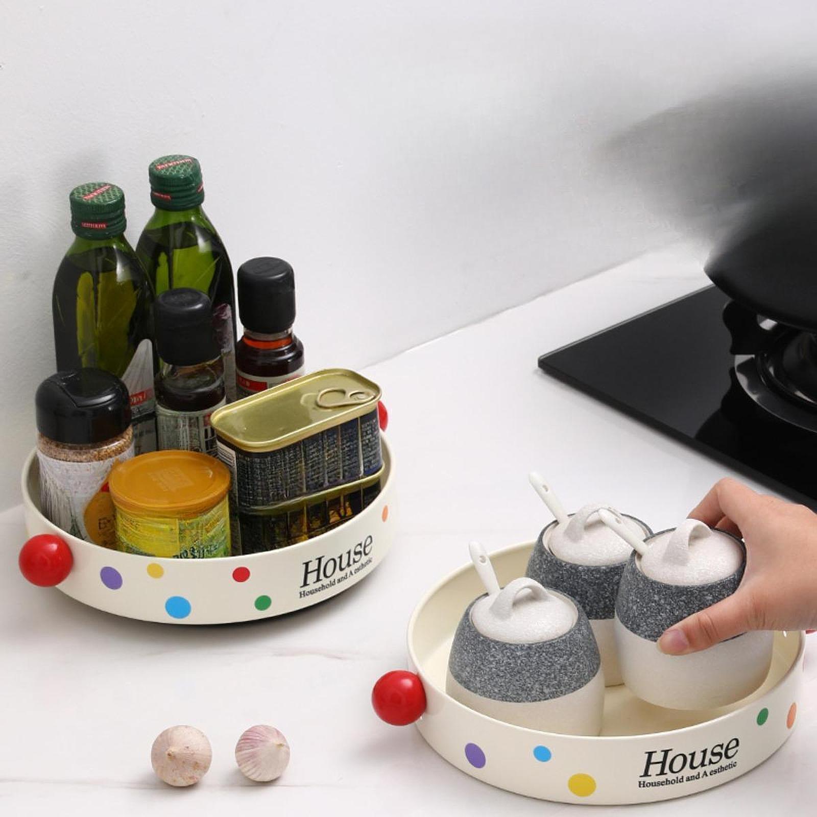 Round Turntable Organizer Rotatable Condiments Rack for Office Shelf Cabinet