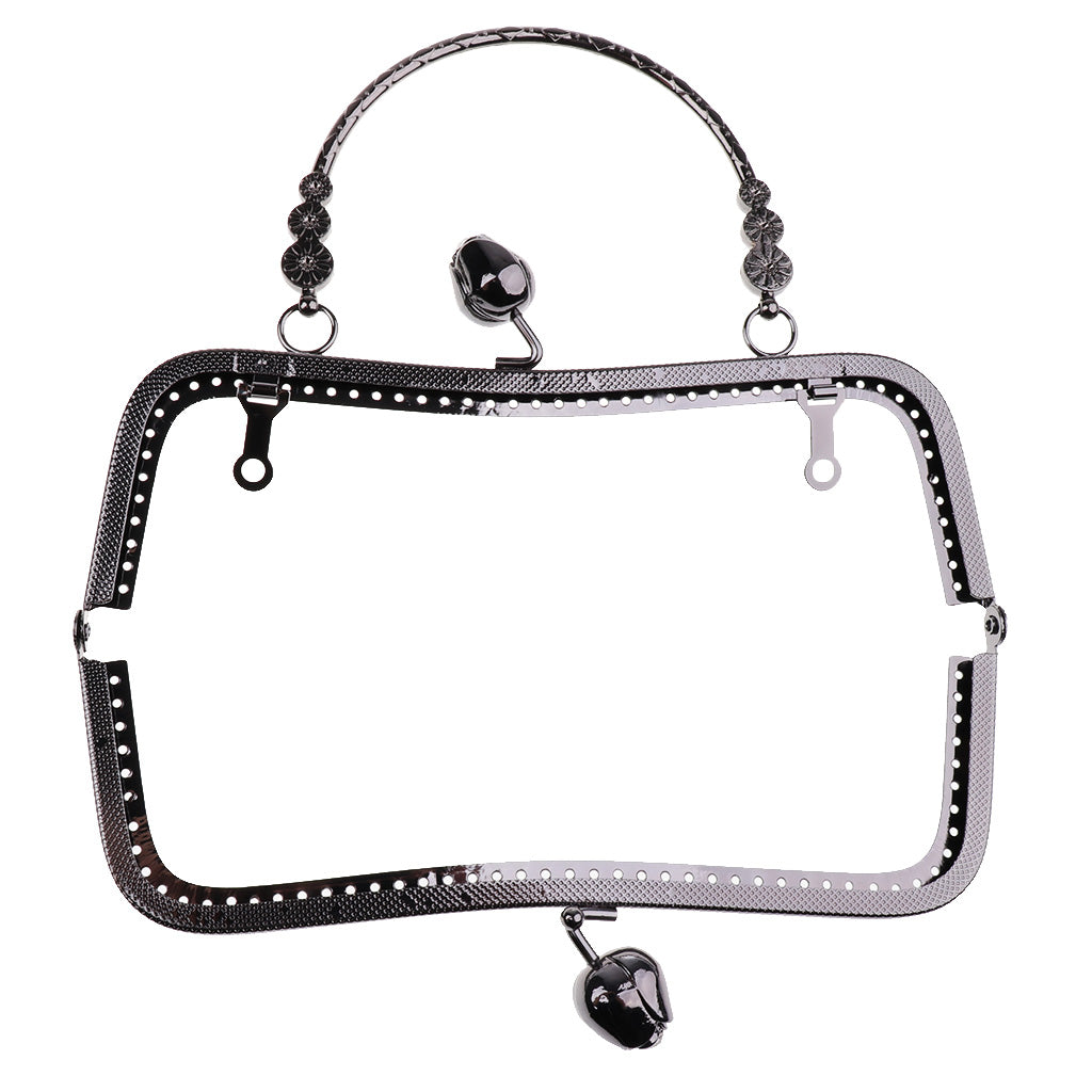 Metal Purse Bag Frame Kiss Clasp Lock with Handle DIY Crafts 20cm Black