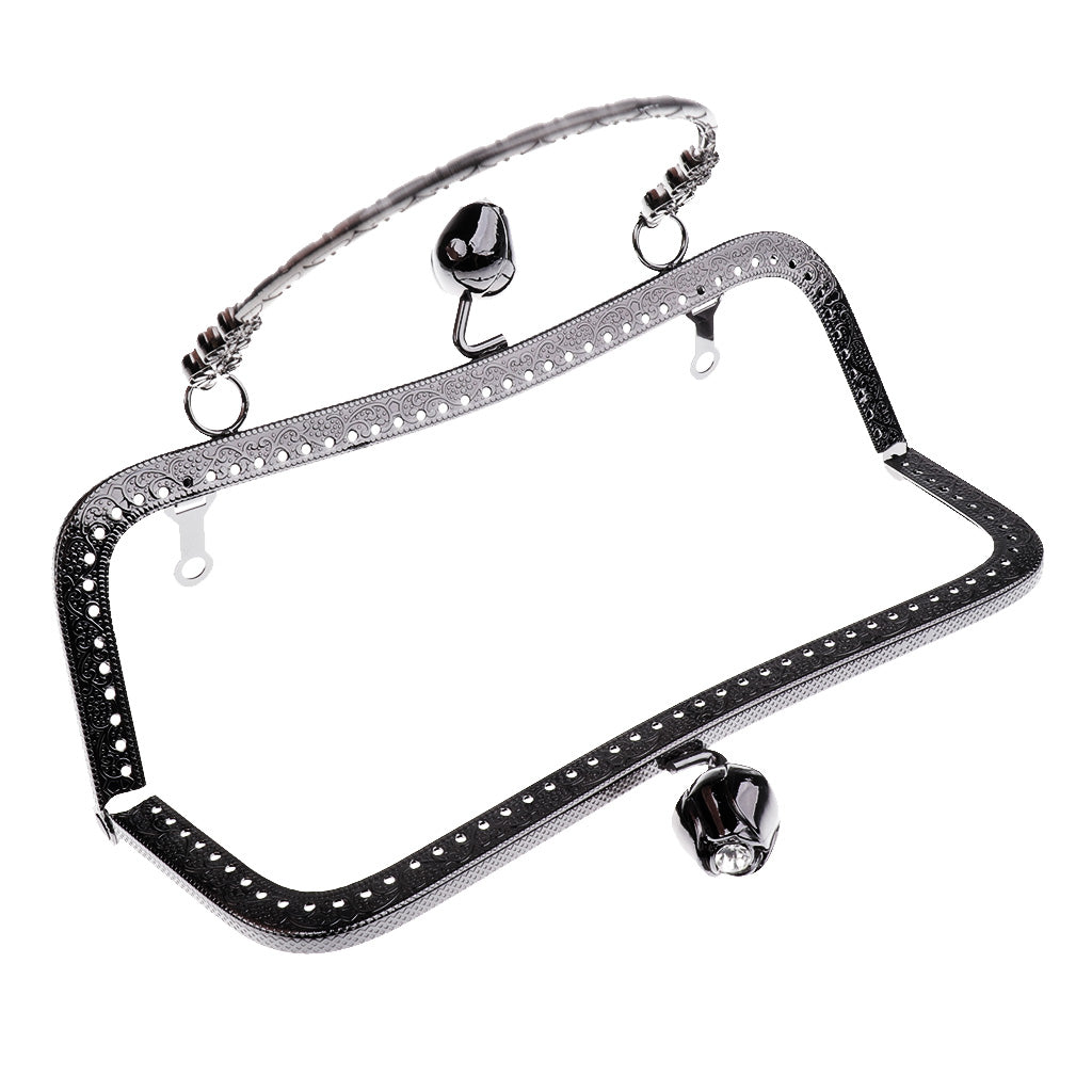 Metal Purse Bag Frame Kiss Clasp Lock with Handle DIY Crafts 20cm Black