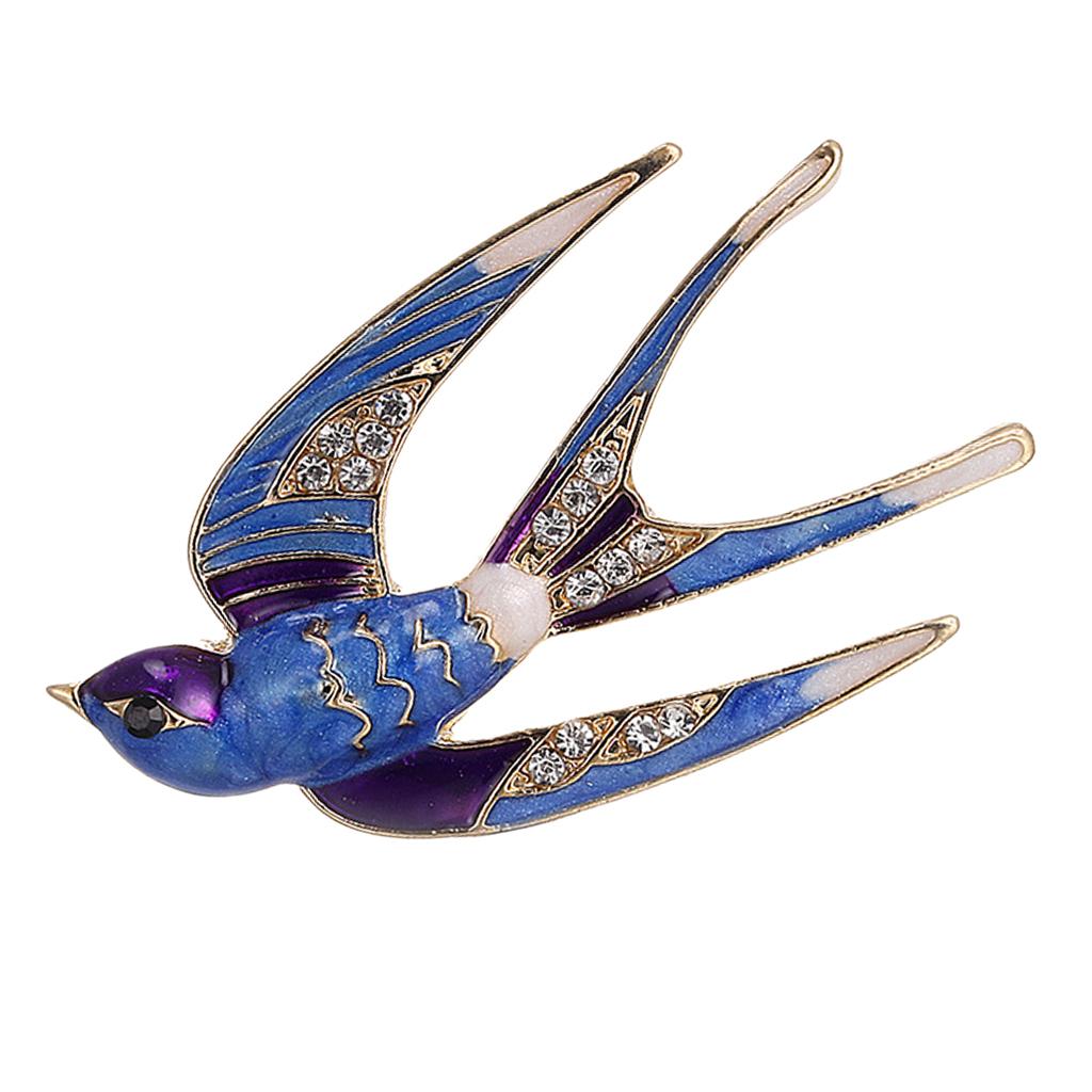 Women Jewelry Rhinestone Swallow Animal Brooch Corsage Collar Pin Blue