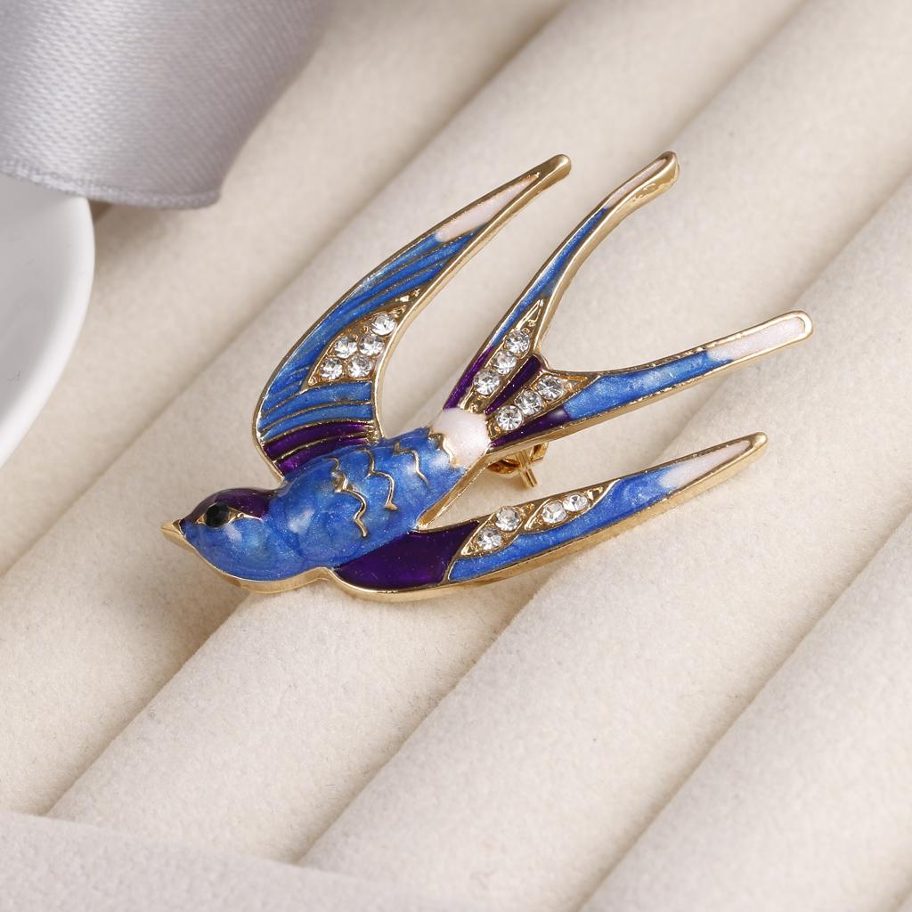 Women Jewelry Rhinestone Swallow Animal Brooch Corsage Collar Pin Blue