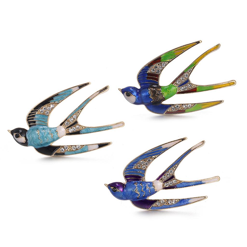 Women Jewelry Rhinestone Swallow Animal Brooch Corsage Collar Pin Blue