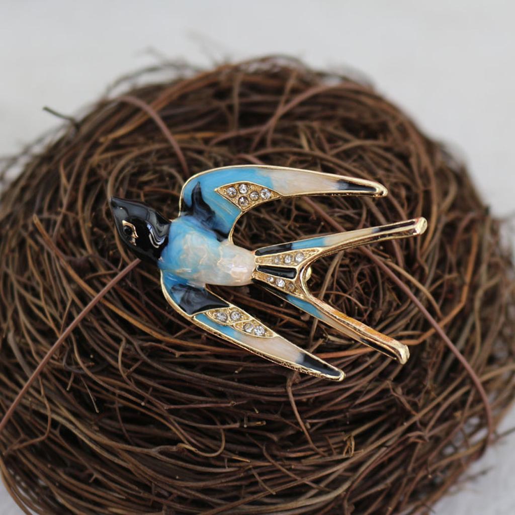 Women Jewelry Rhinestone Swallow Animal Brooch Corsage Collar Pin light blue