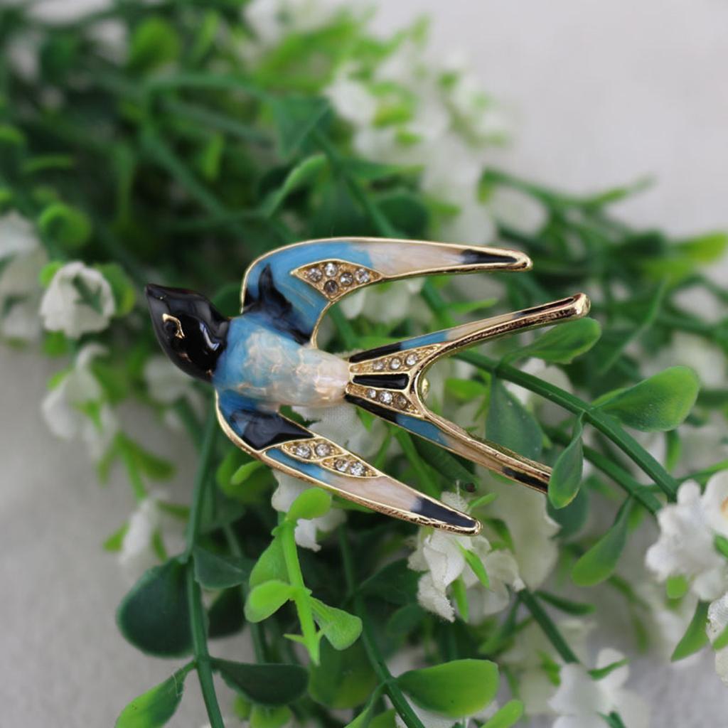 Women Jewelry Rhinestone Swallow Animal Brooch Corsage Collar Pin light blue