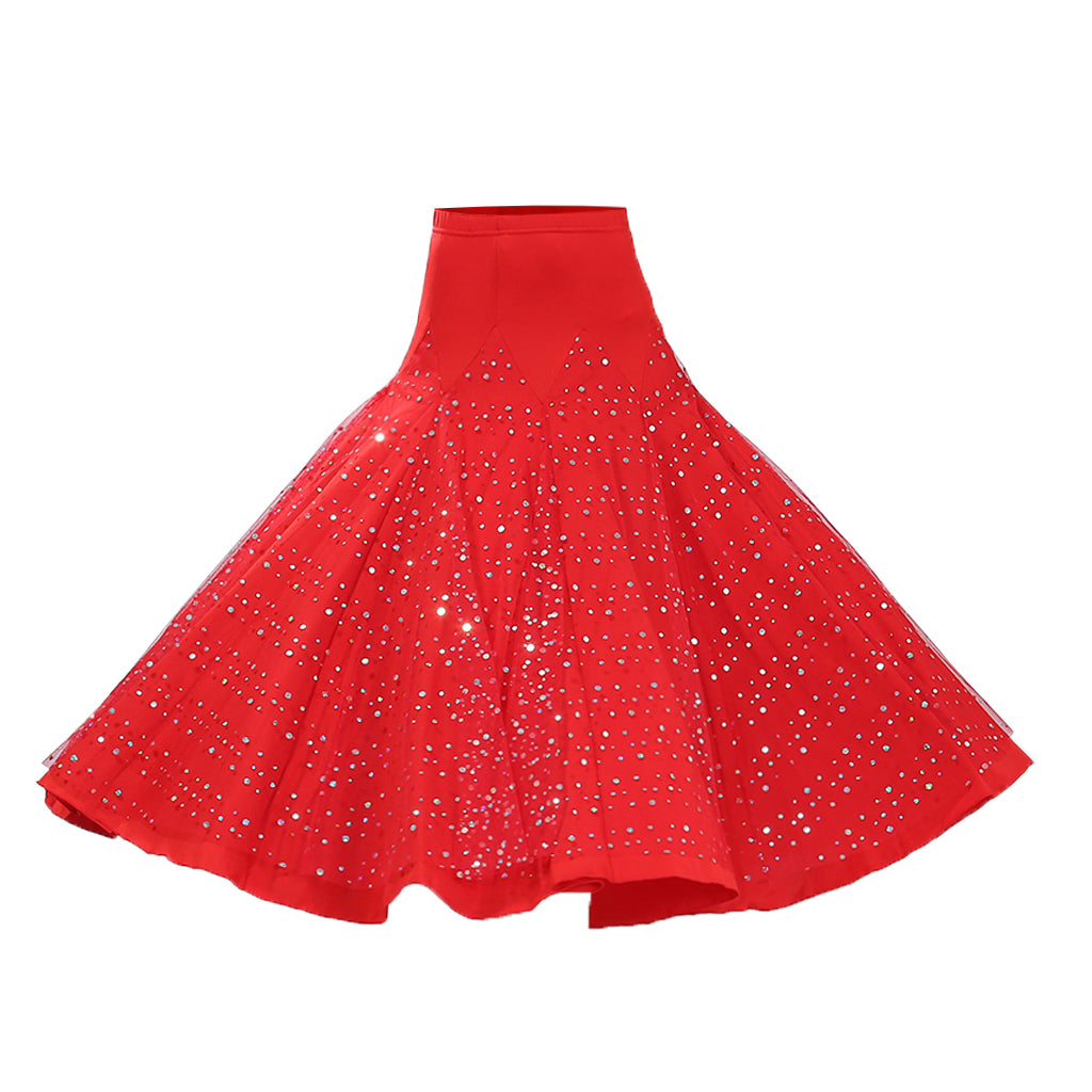 Flamenco Ballroom Dance Costume Waltz Sequined Long Skirt Dress Red