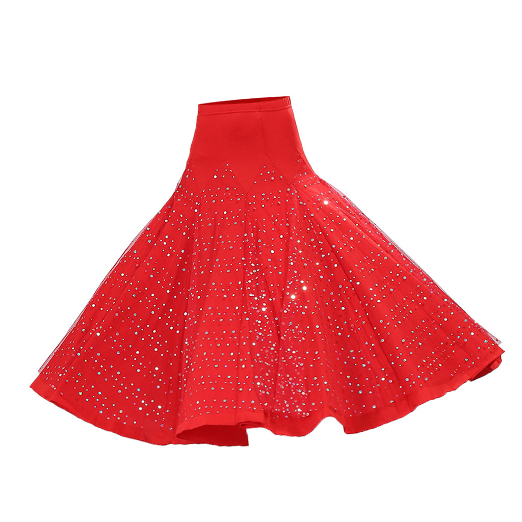 Flamenco Ballroom Dance Costume Waltz Sequined Long Skirt Dress Red