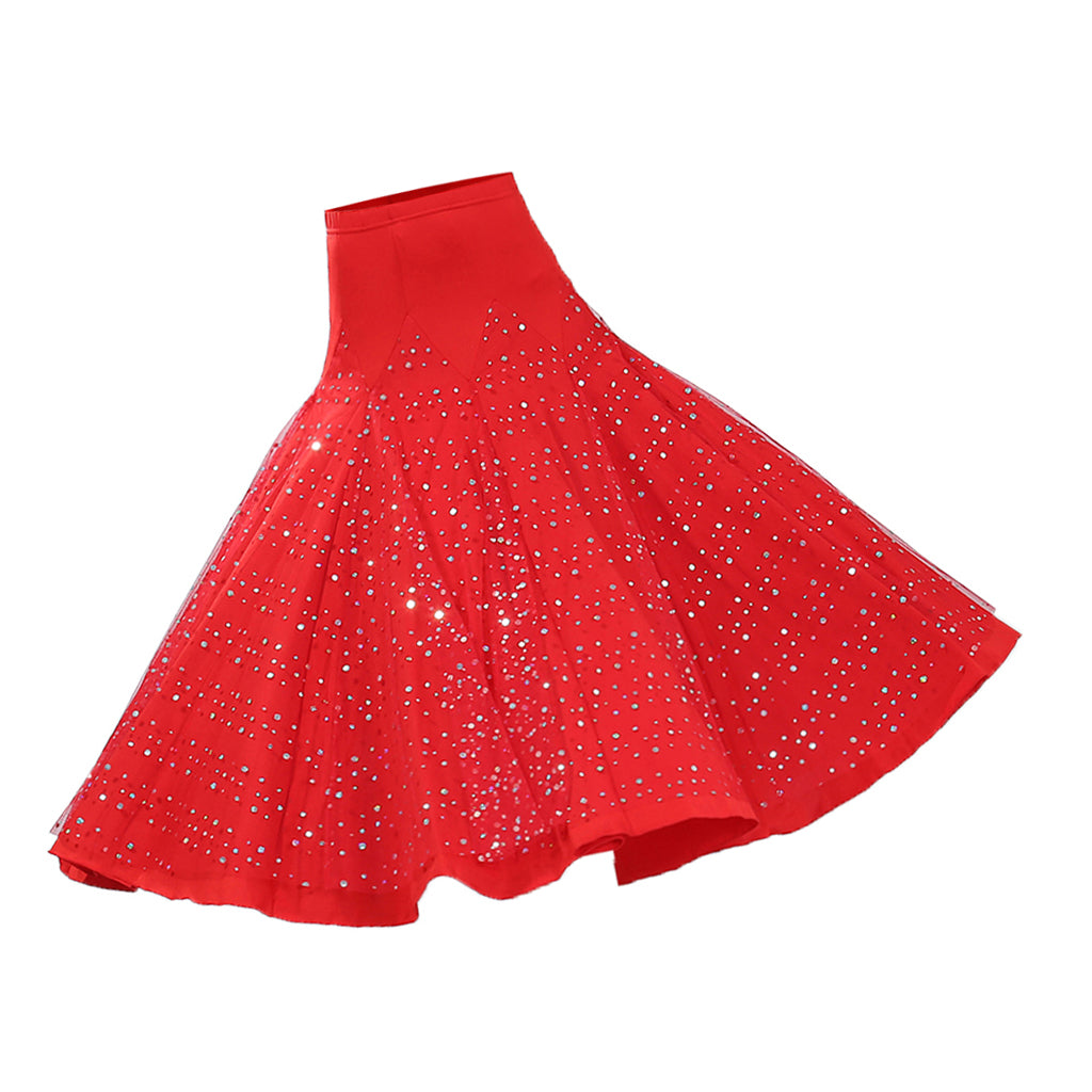 Flamenco Ballroom Dance Costume Waltz Sequined Long Skirt Dress Red