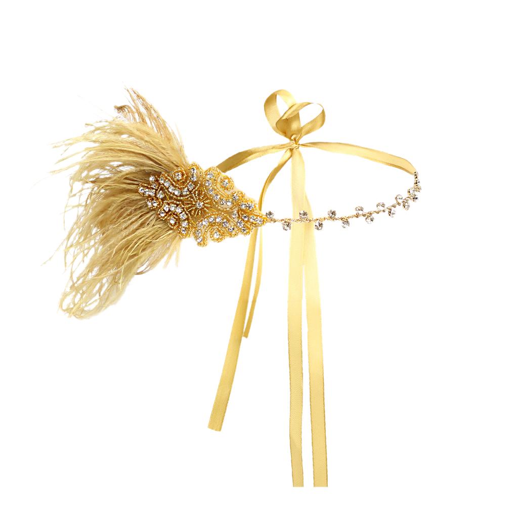 Retro 1920s Feather Headband Dress Up Party Gatsby Ball all gold