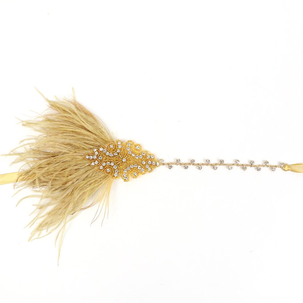 Retro 1920s Feather Headband Dress Up Party Gatsby Ball all gold